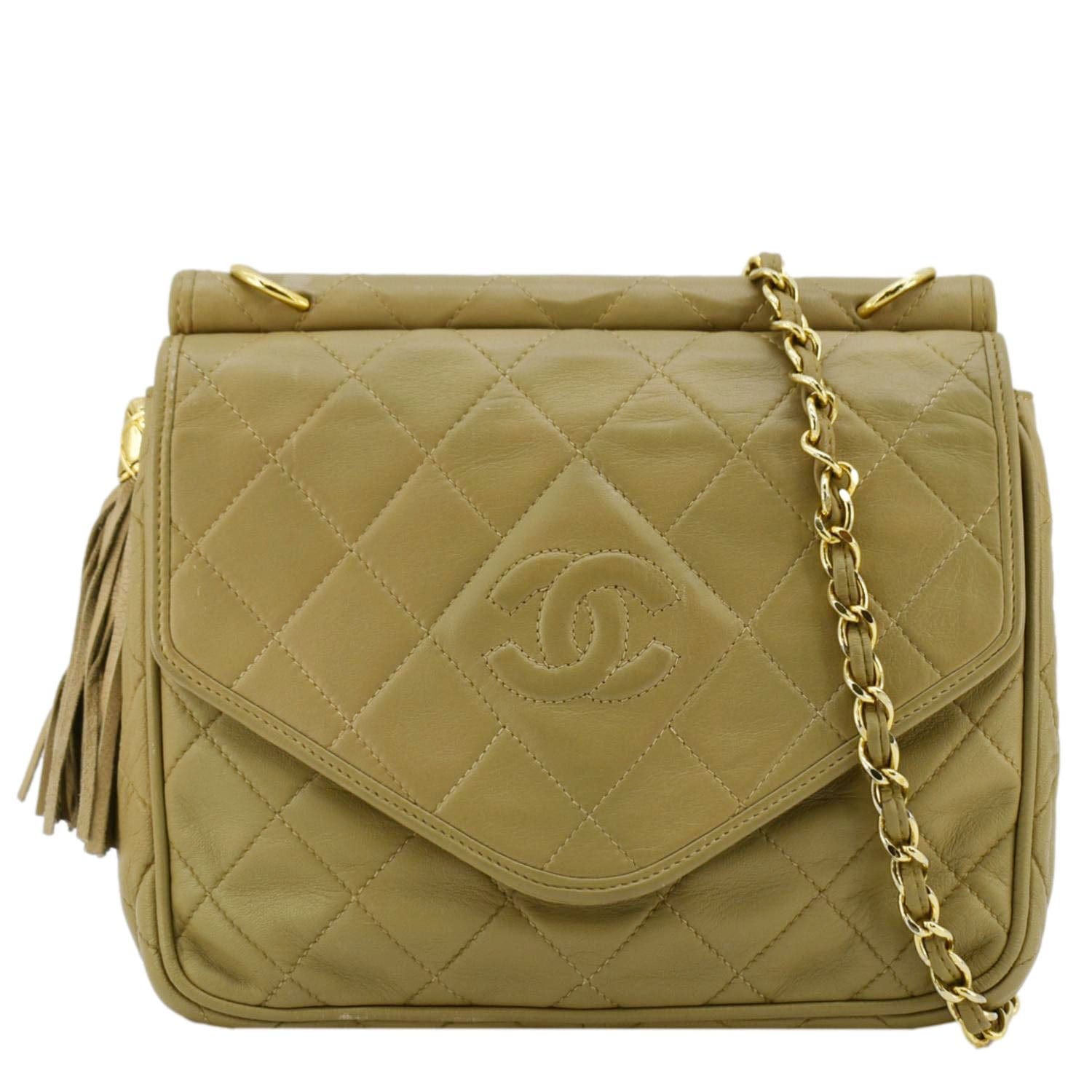 Chanel Tassel Flap Quilted Camera Leather Beige Travel Bag