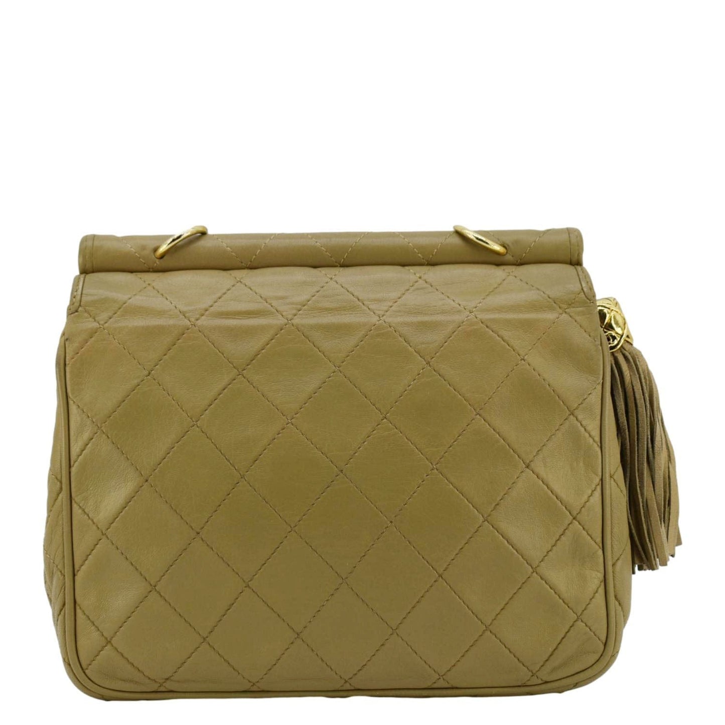 Chanel Tassel Flap Quilted Camera Leather Beige Travel Bag