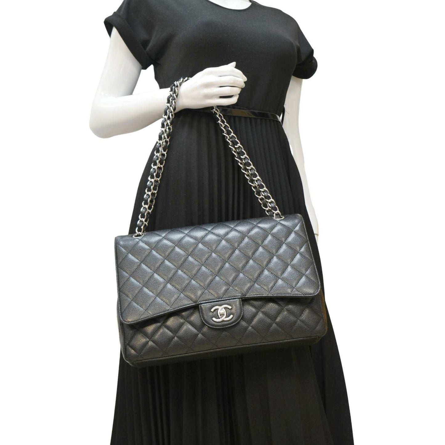 Chanel Classic Maxi Single Flap Caviar Leather Black Travel Bag Bag 1