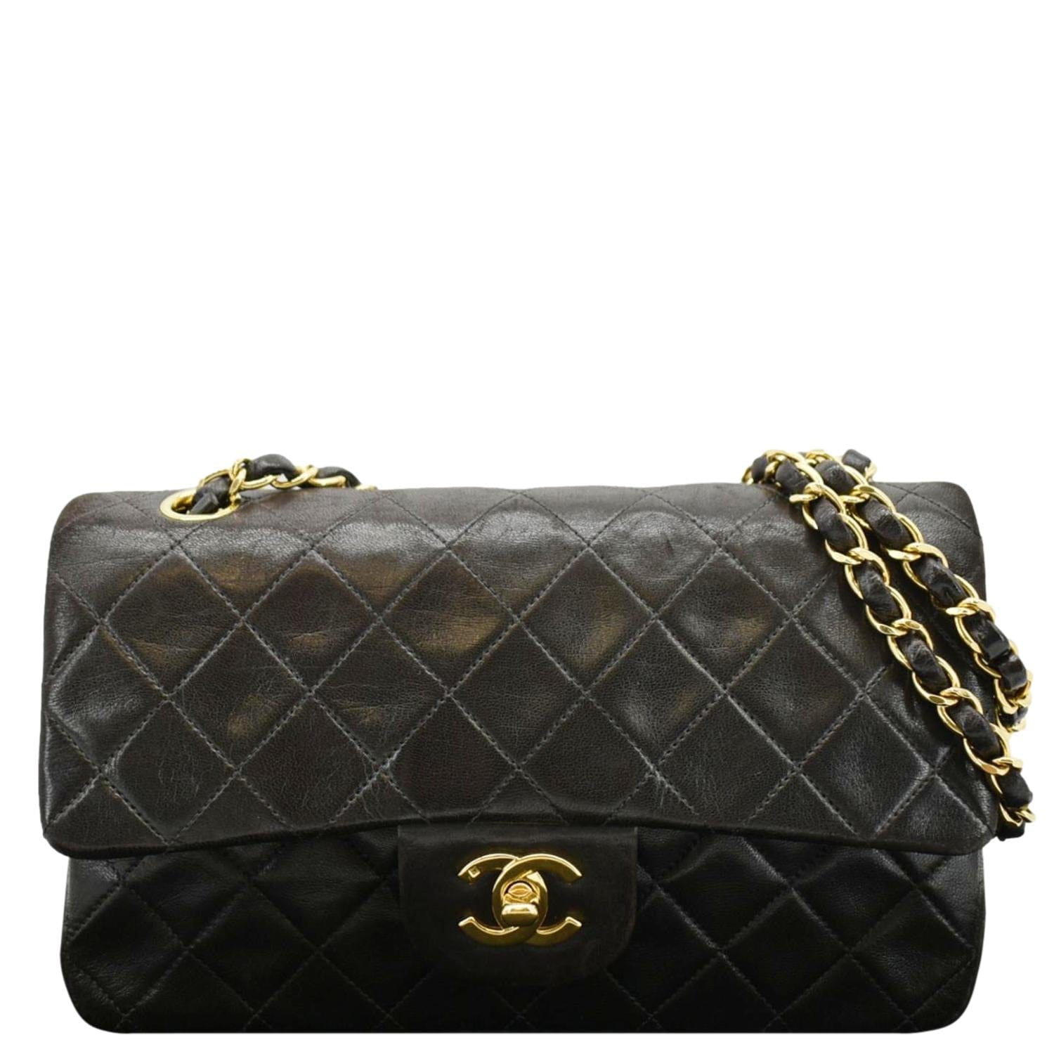 Chanel Classic Double Flap Quilted Dark Leather Brown Travel Bag