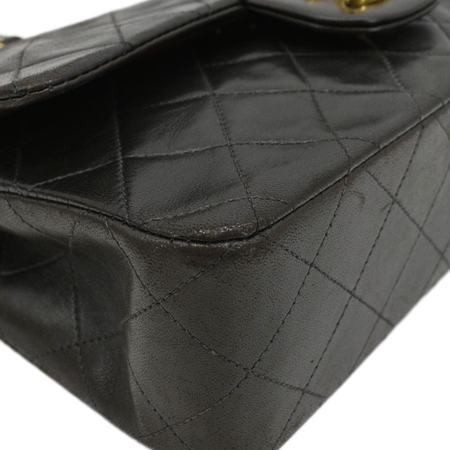 Chanel Classic Double Flap Quilted Dark Leather Brown Travel Bag
