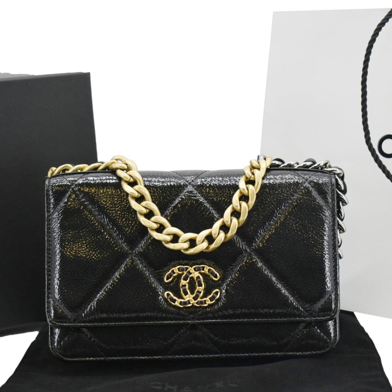 Chanel 19 CC WOC Quilted Shiny Leather Black Wallet Case