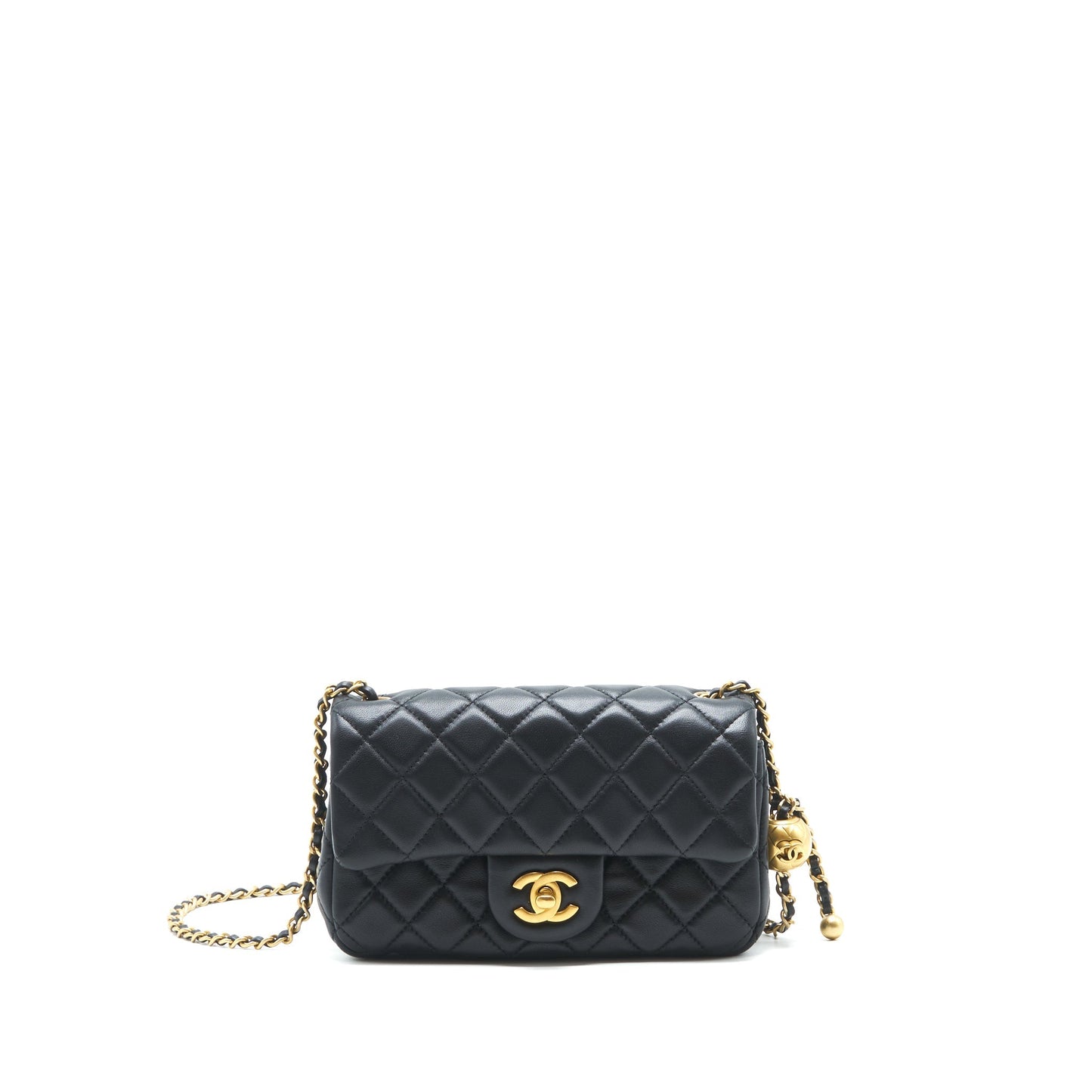 Chanel pearl crush rectangular flap lambskin GHW Black Shoulder Bag