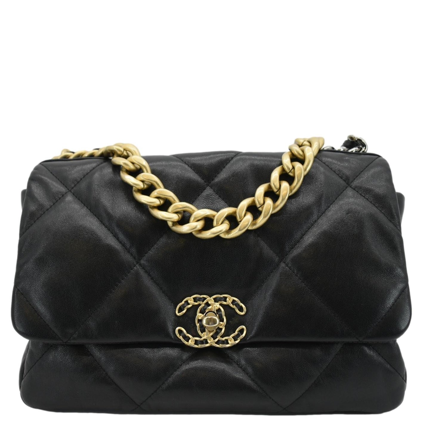 Chanel 19 Flap Quilted Leather Lambskin Black Travel Bag Bag Black