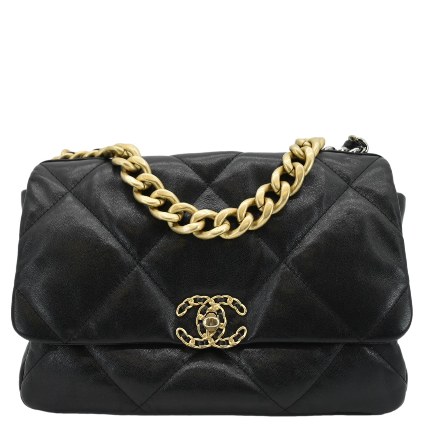 Chanel 19 Flap Quilted Leather Lambskin Black Travel Bag Bag Black
