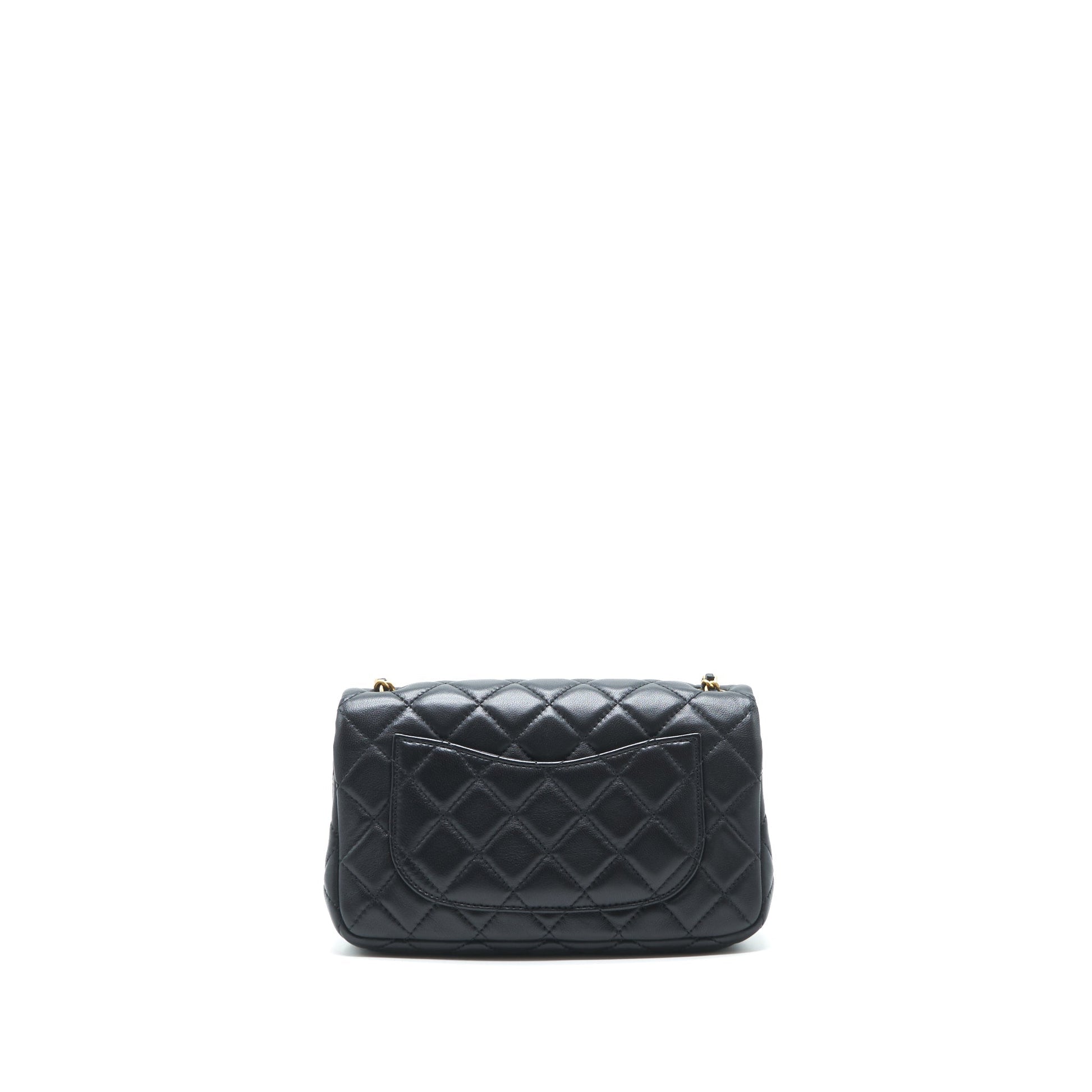 Chanel pearl crush rectangular flap lambskin GHW Black Shoulder Bag