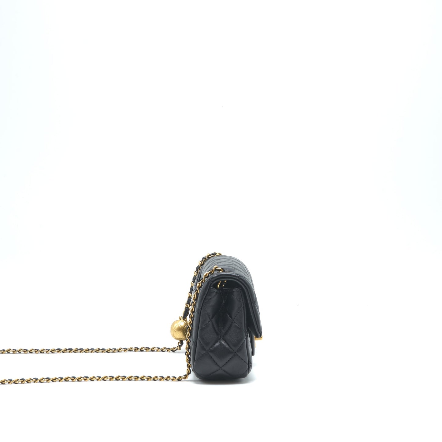 Chanel pearl crush rectangular flap lambskin GHW Black Shoulder Bag