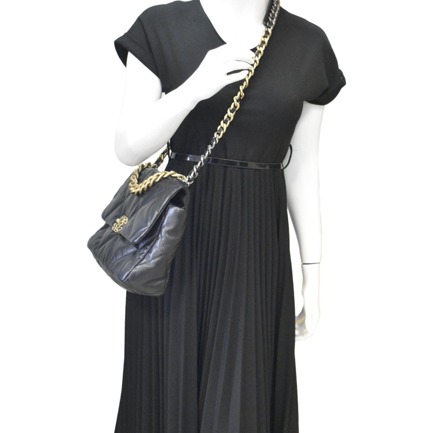 Chanel 19 Flap Quilted Leather Lambskin Black Travel Bag Bag Black