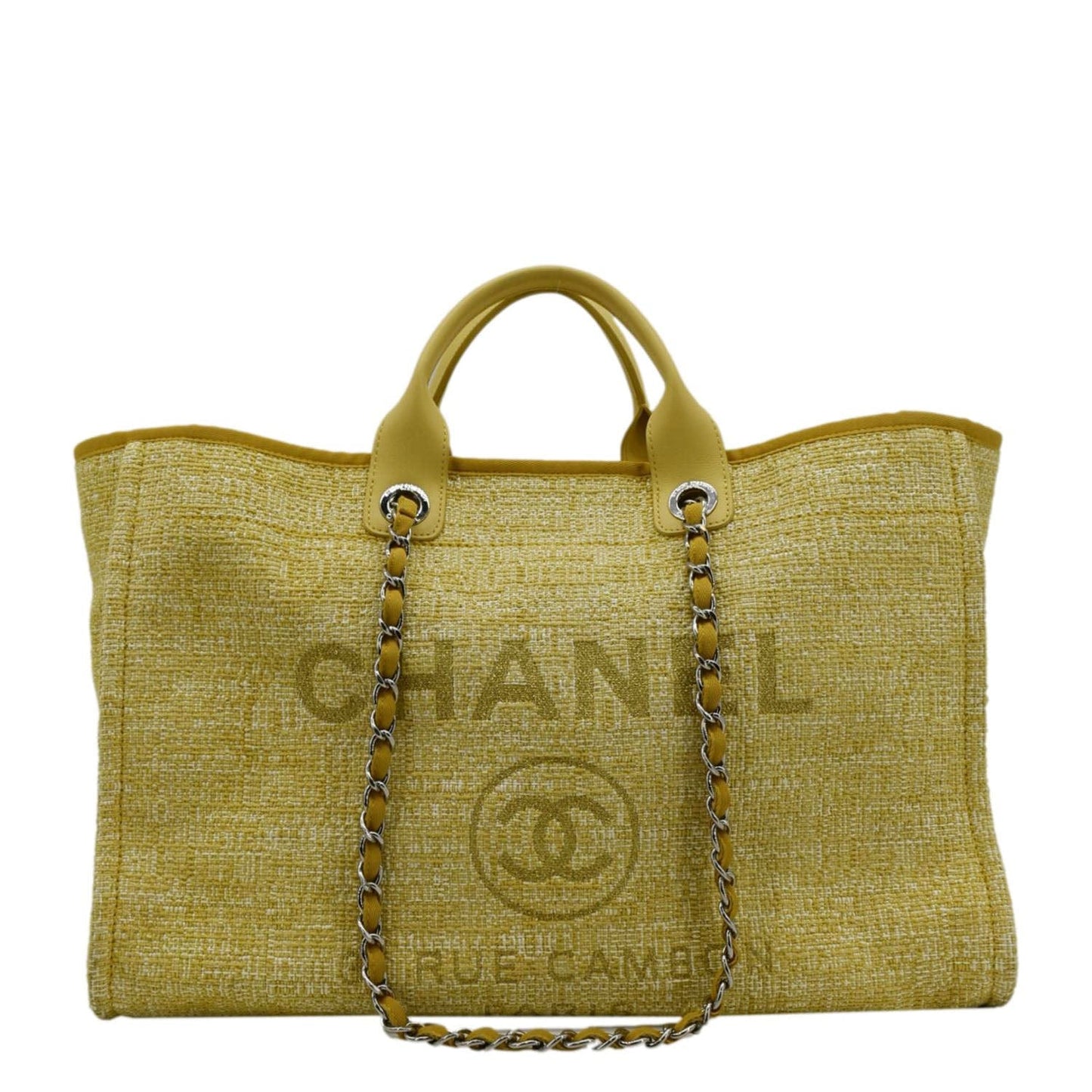 Chanel Deauville Tweed Shopping Canvas Yellow Travel Bag