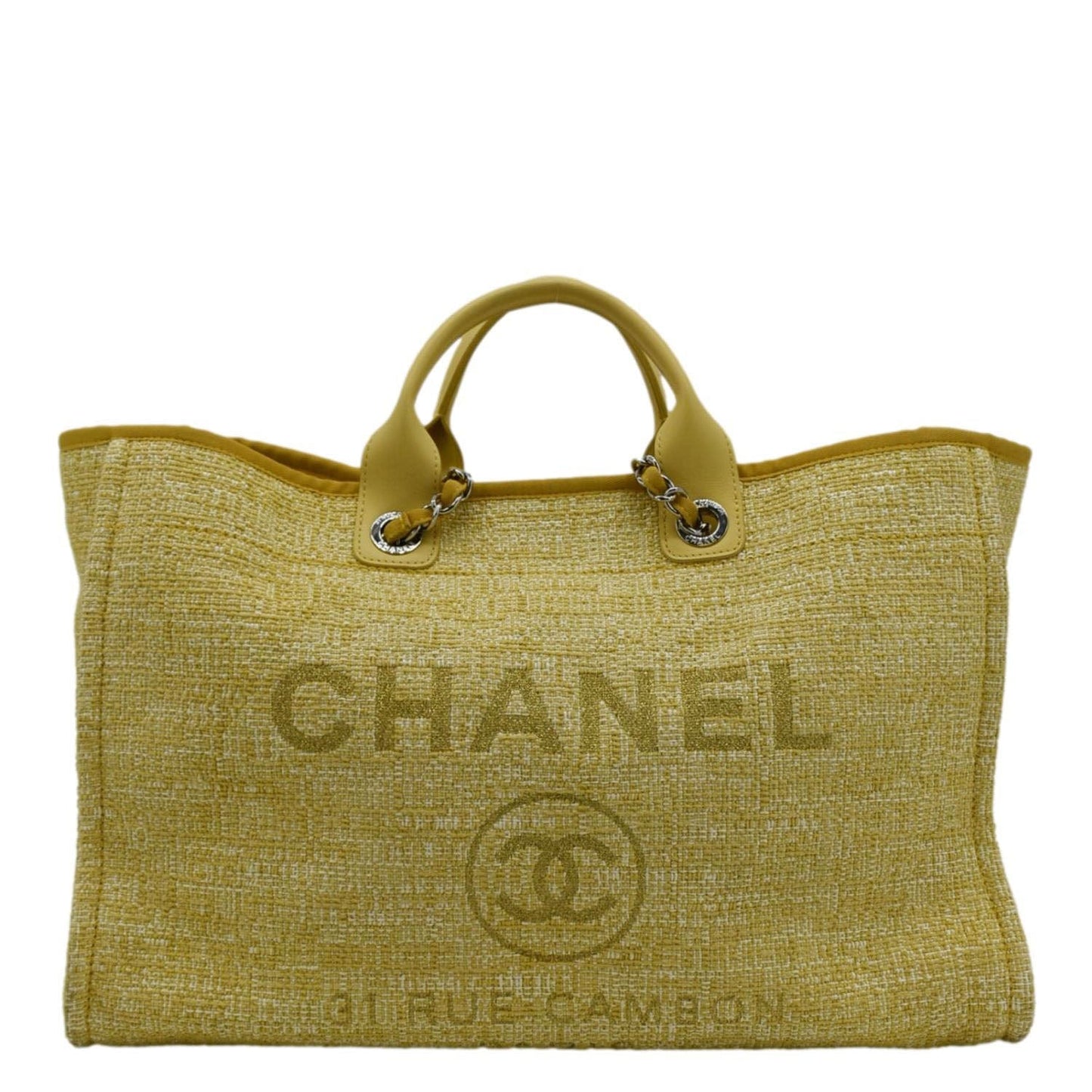 Chanel Deauville Tweed Shopping Canvas Yellow Travel Bag