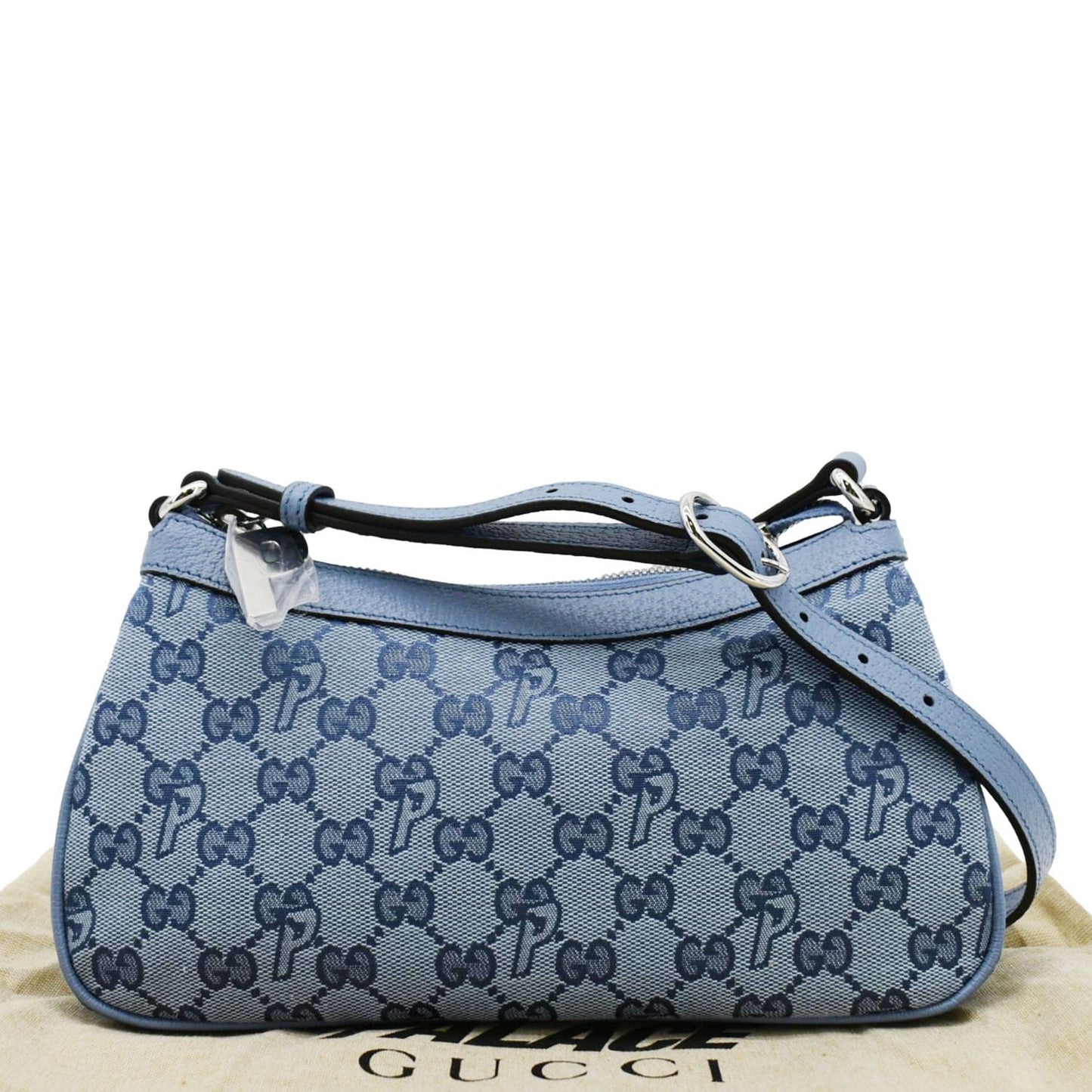 Gucci Palace Half Moon Shoulder Bag Light Canvas Blue