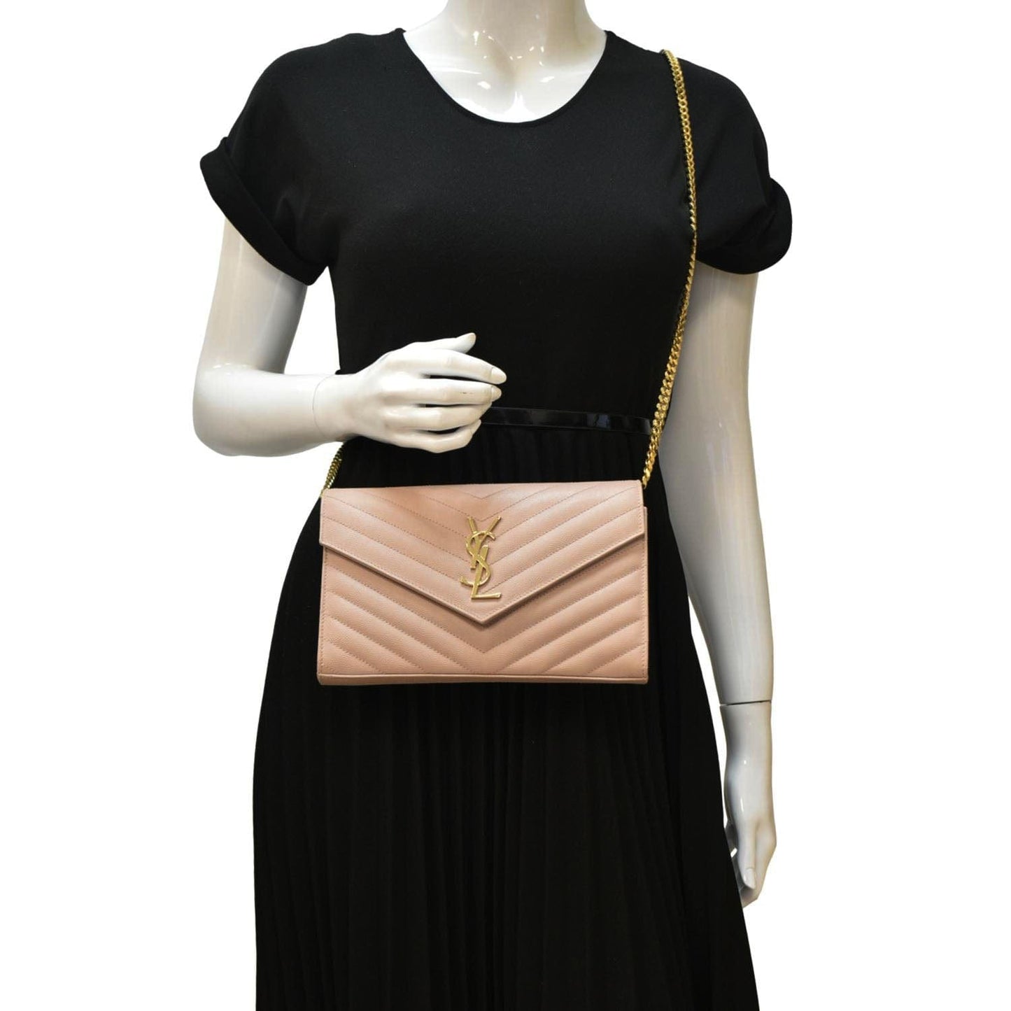 YSL Saint Laurent Saint Cassandre Wallet Crossbody Bag Leather Pink