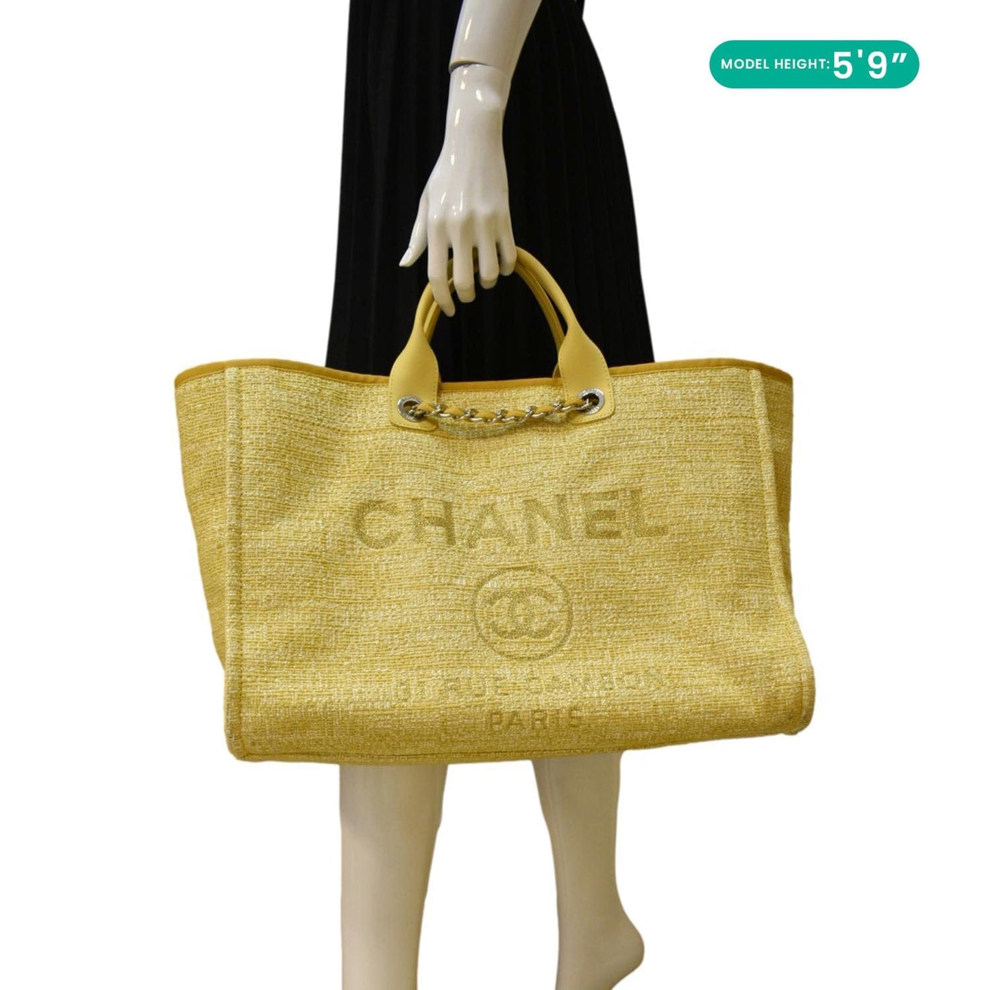 Chanel Deauville Tweed Shopping Canvas Yellow Travel Bag