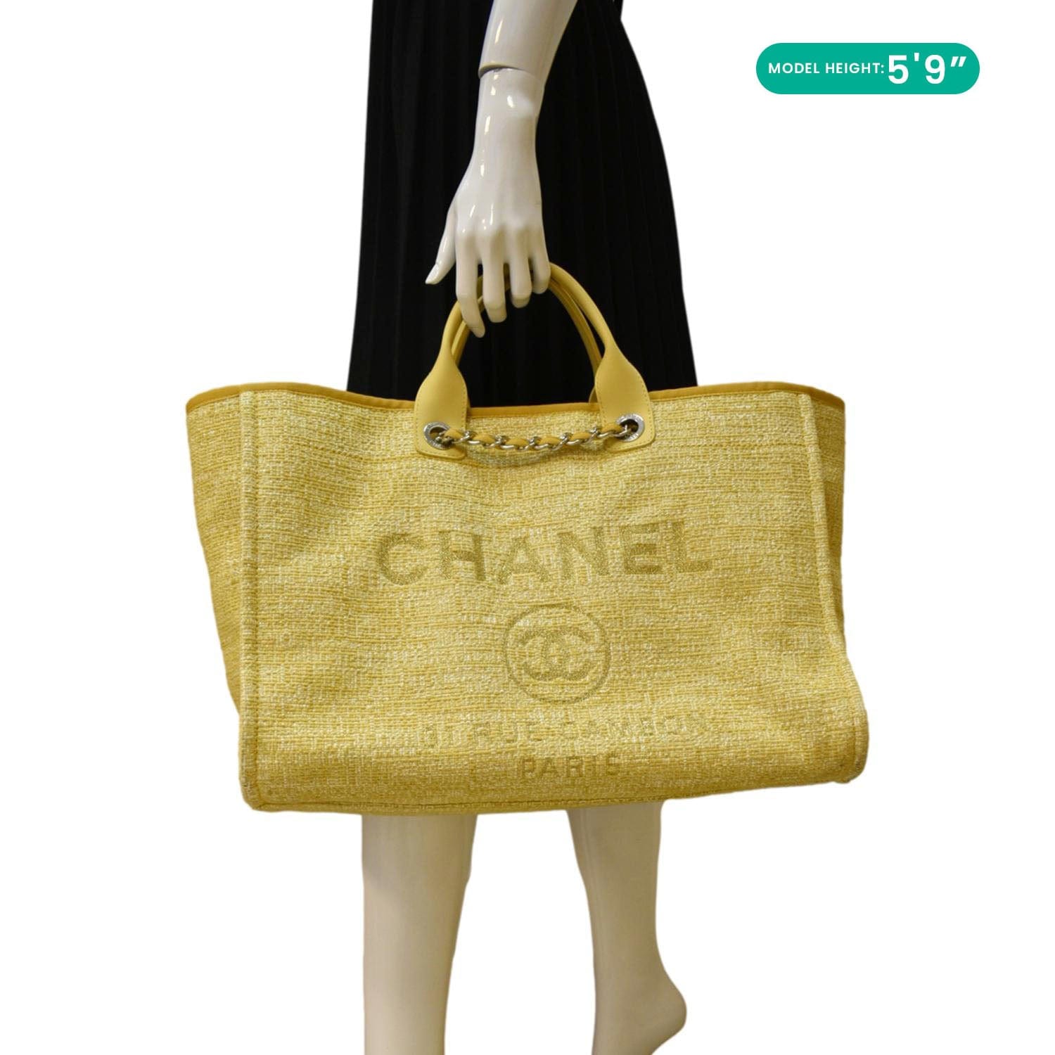 Chanel Deauville Tweed Shopping Canvas Yellow Travel Bag