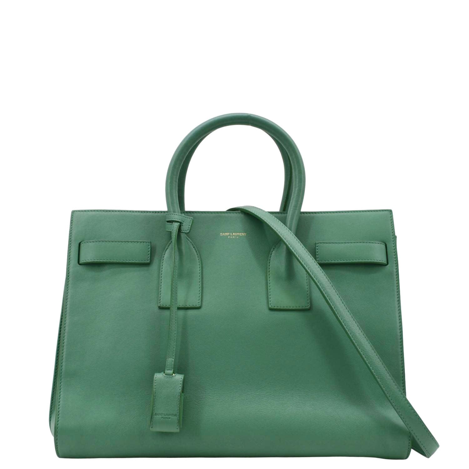 YSL Saint Laurent Yves Sac De Jour Satchel Shoulder Bag Leather Green Satchel Bag