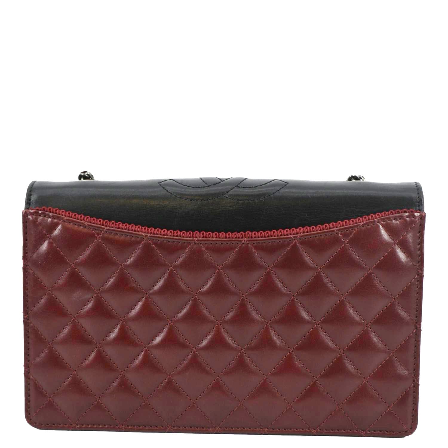 Chanel Grosgrain Ballerine Flap Quilted Maroon Leather Travel Bag