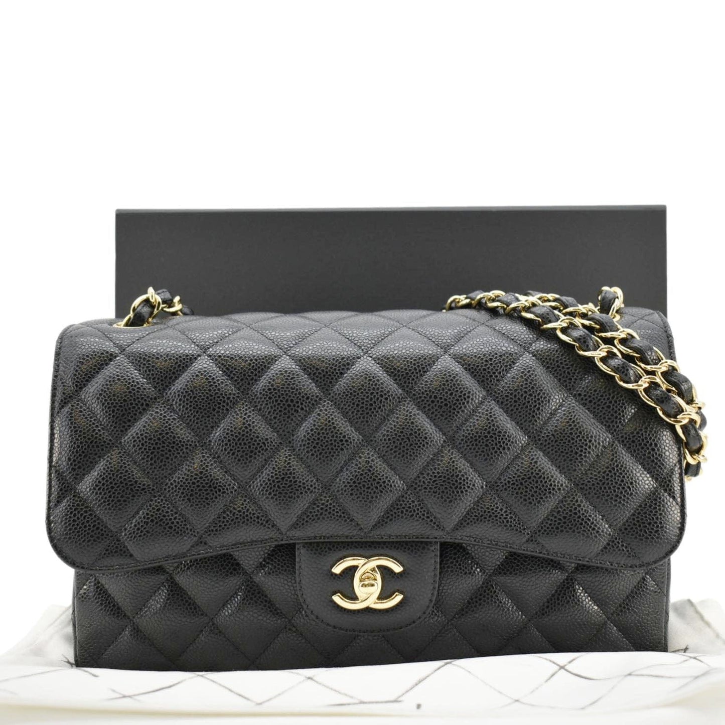 Chanel Classic Jumbo Double Flap Quilted Leather Black Travel Bag Flap Black