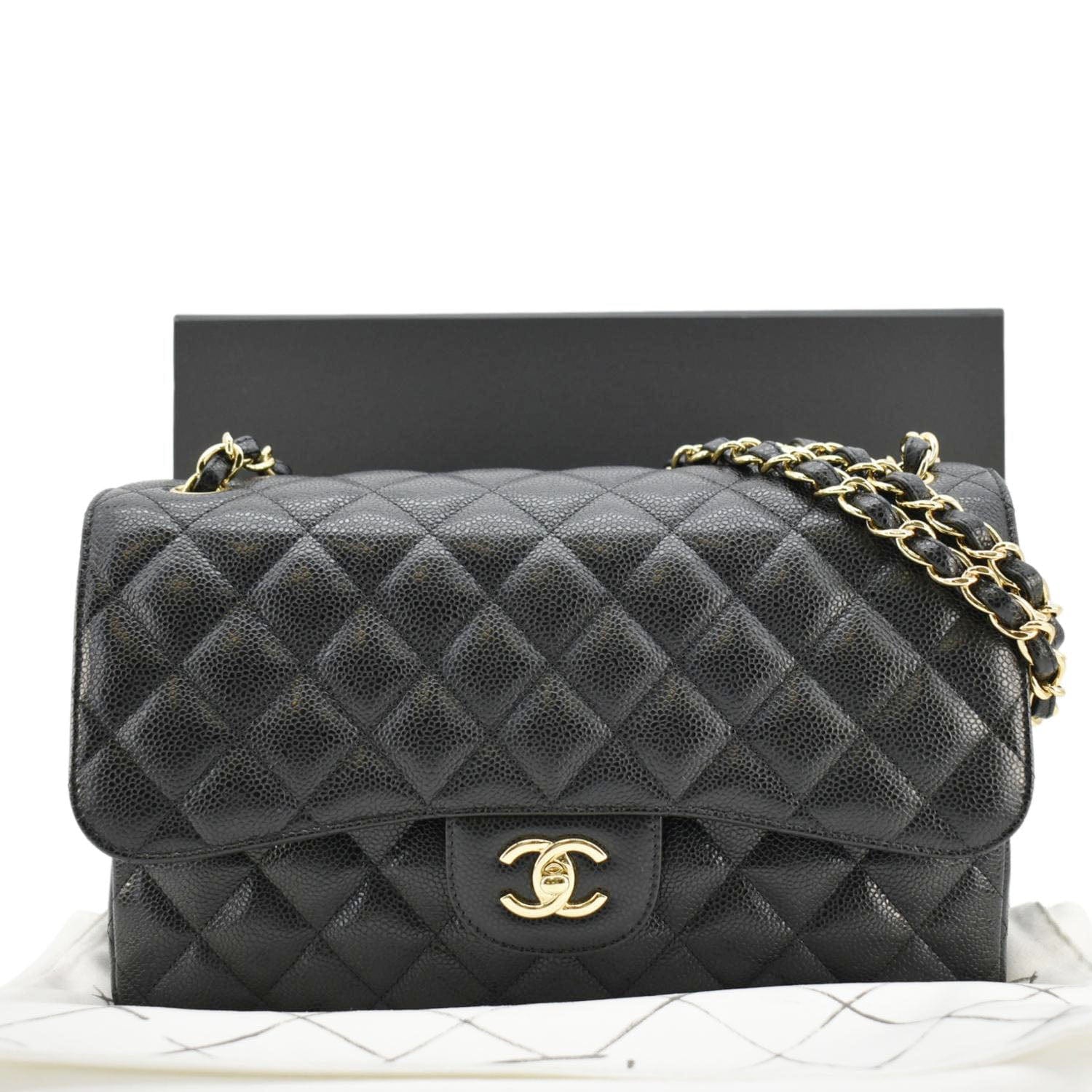 Chanel Classic Jumbo Double Flap Quilted Leather Black Travel Bag Flap Black