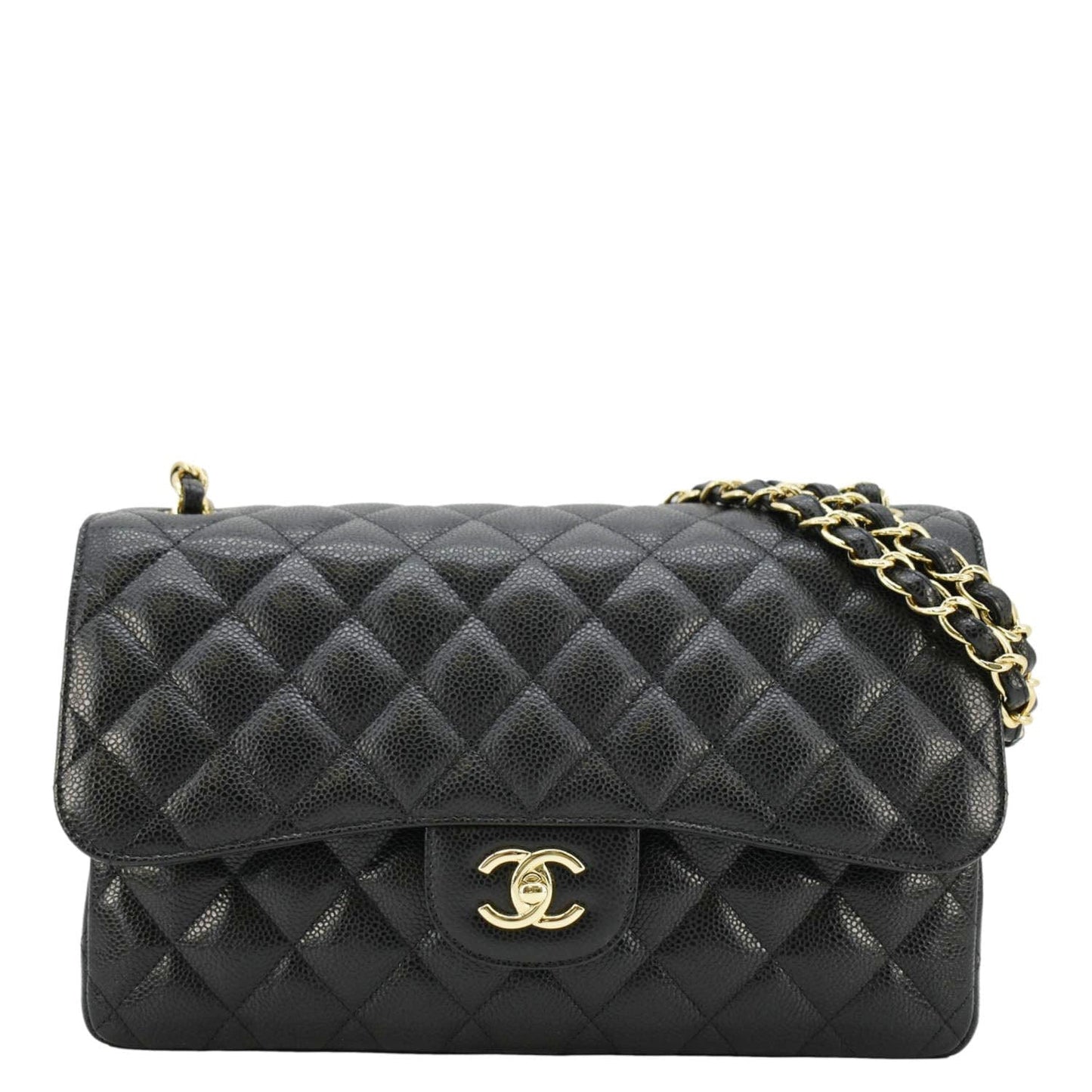 Chanel Classic Jumbo Double Flap Quilted Leather Black Travel Bag Flap Black