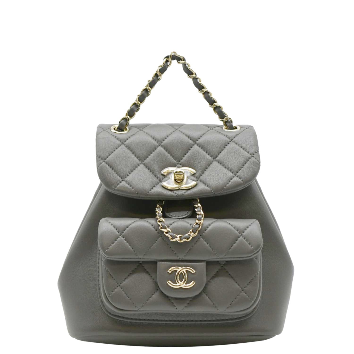 Chanel Duma Quilted Backpack Leather Grey Travel Bag