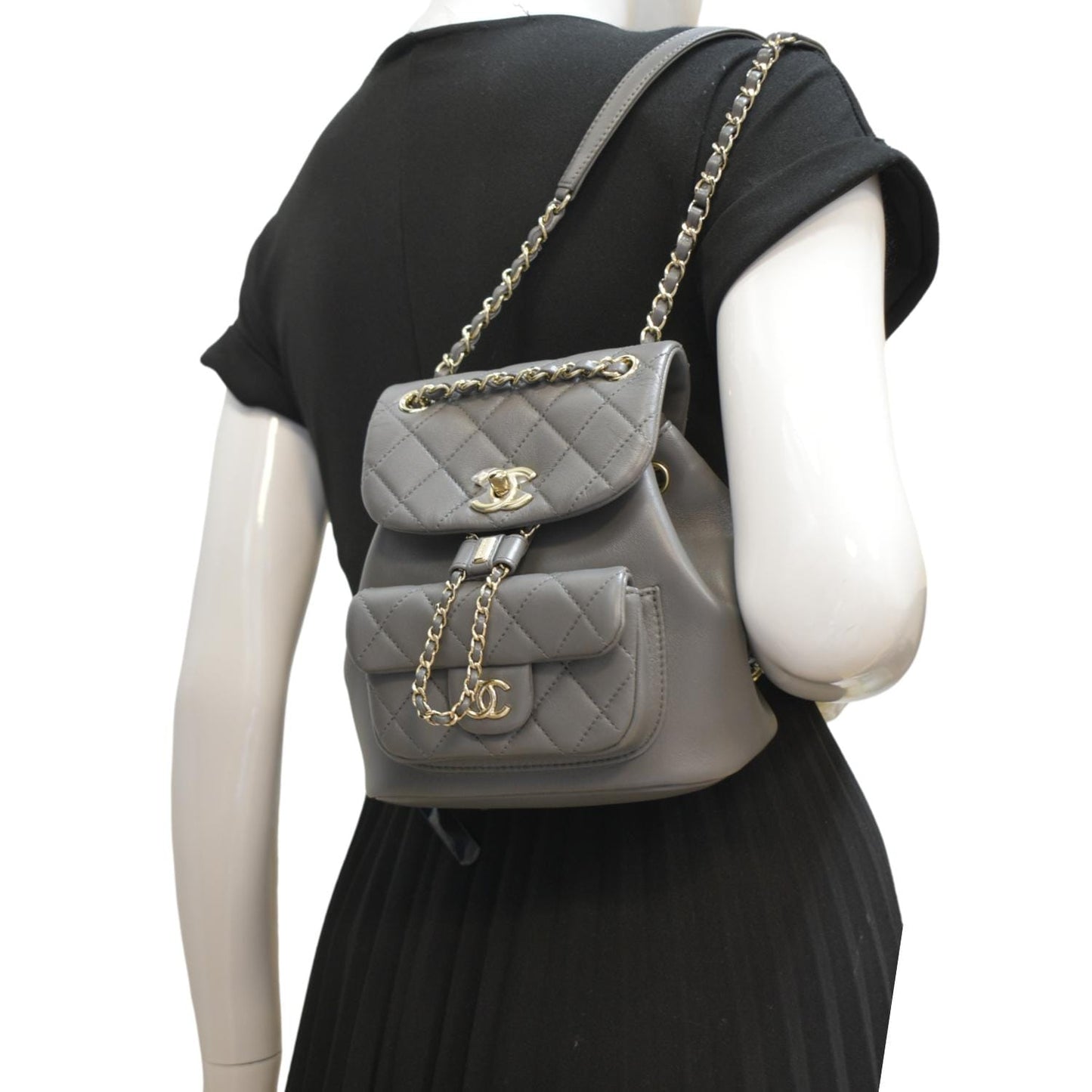 Chanel Duma Quilted Backpack Leather Grey Travel Bag