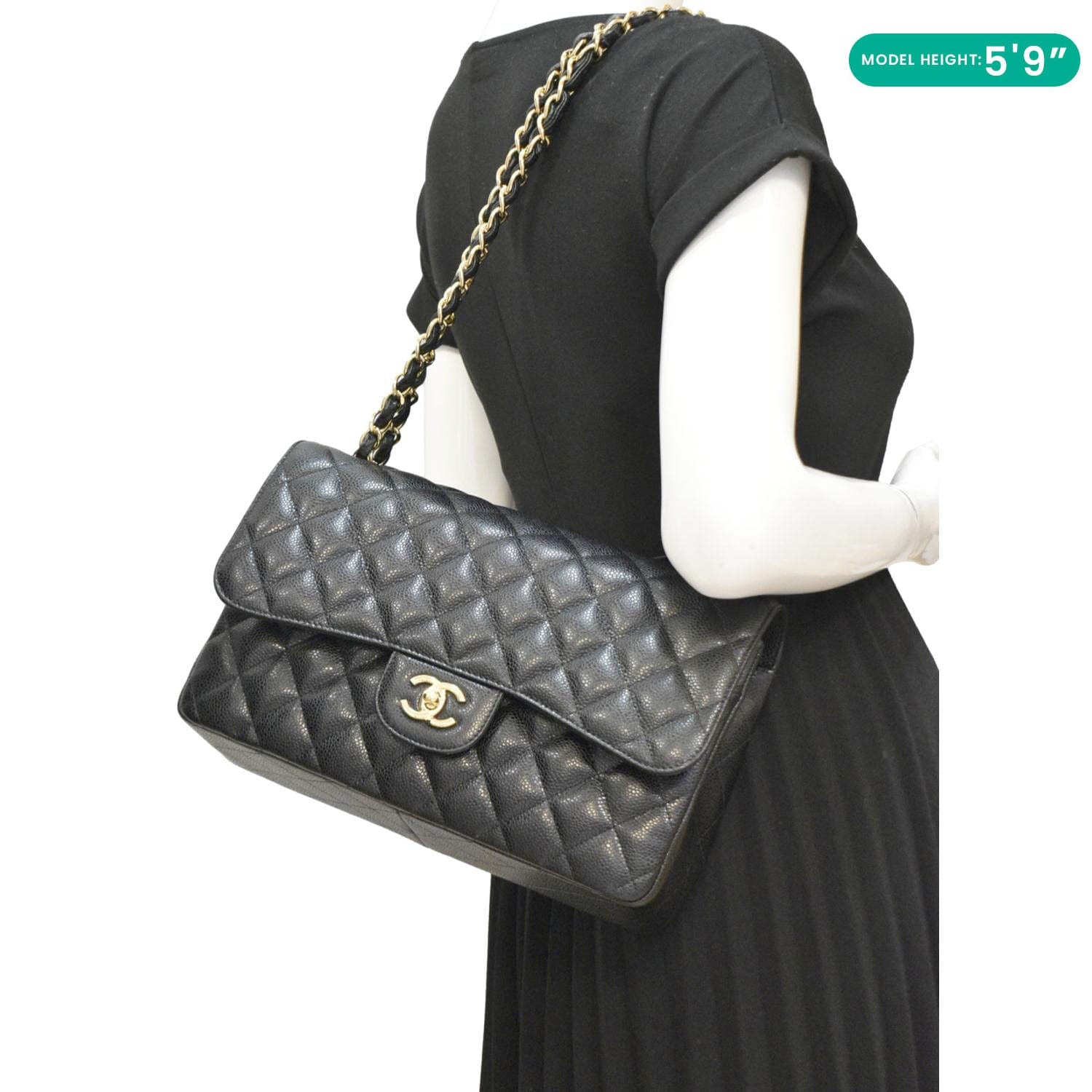 Chanel Classic Jumbo Double Flap Quilted Leather Black Travel Bag Flap Black