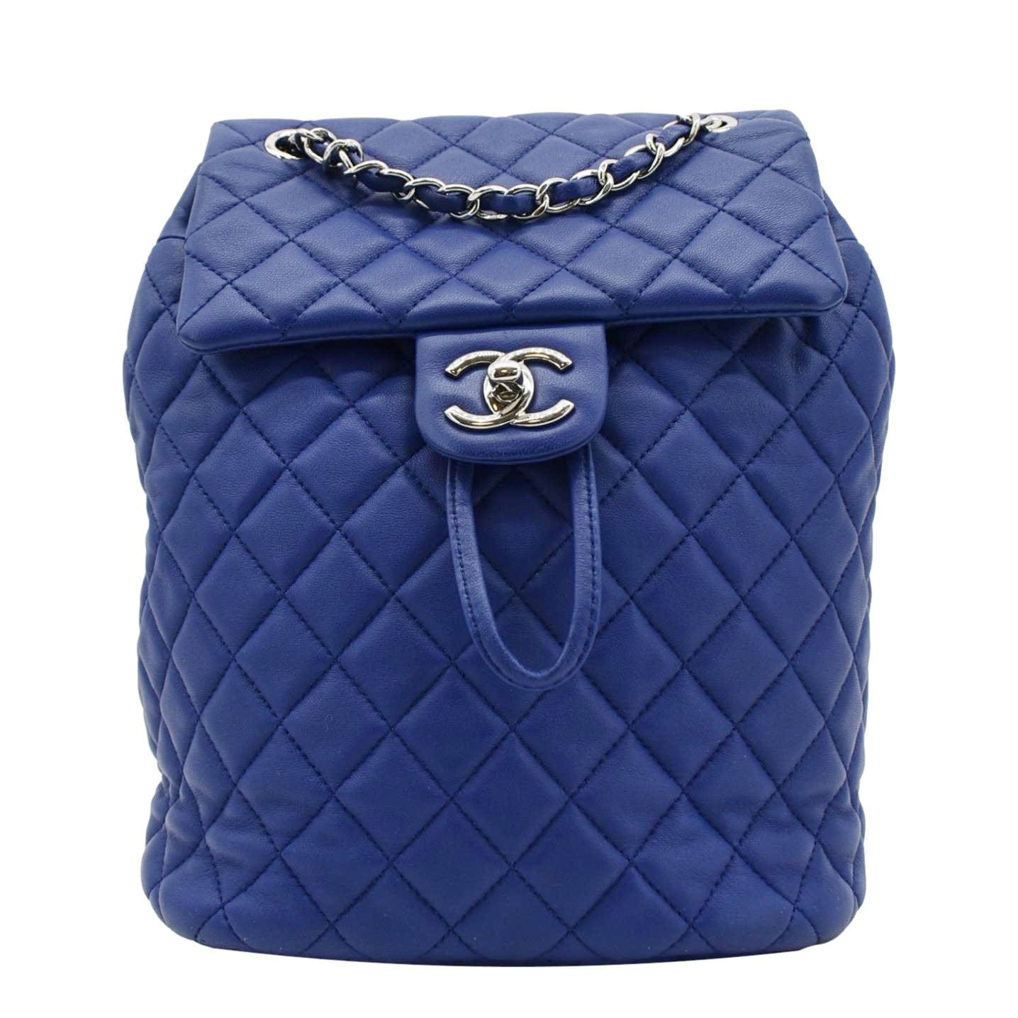 Chanel Urban Spirit Quilted Backpack Leather Blue Travel Bag
