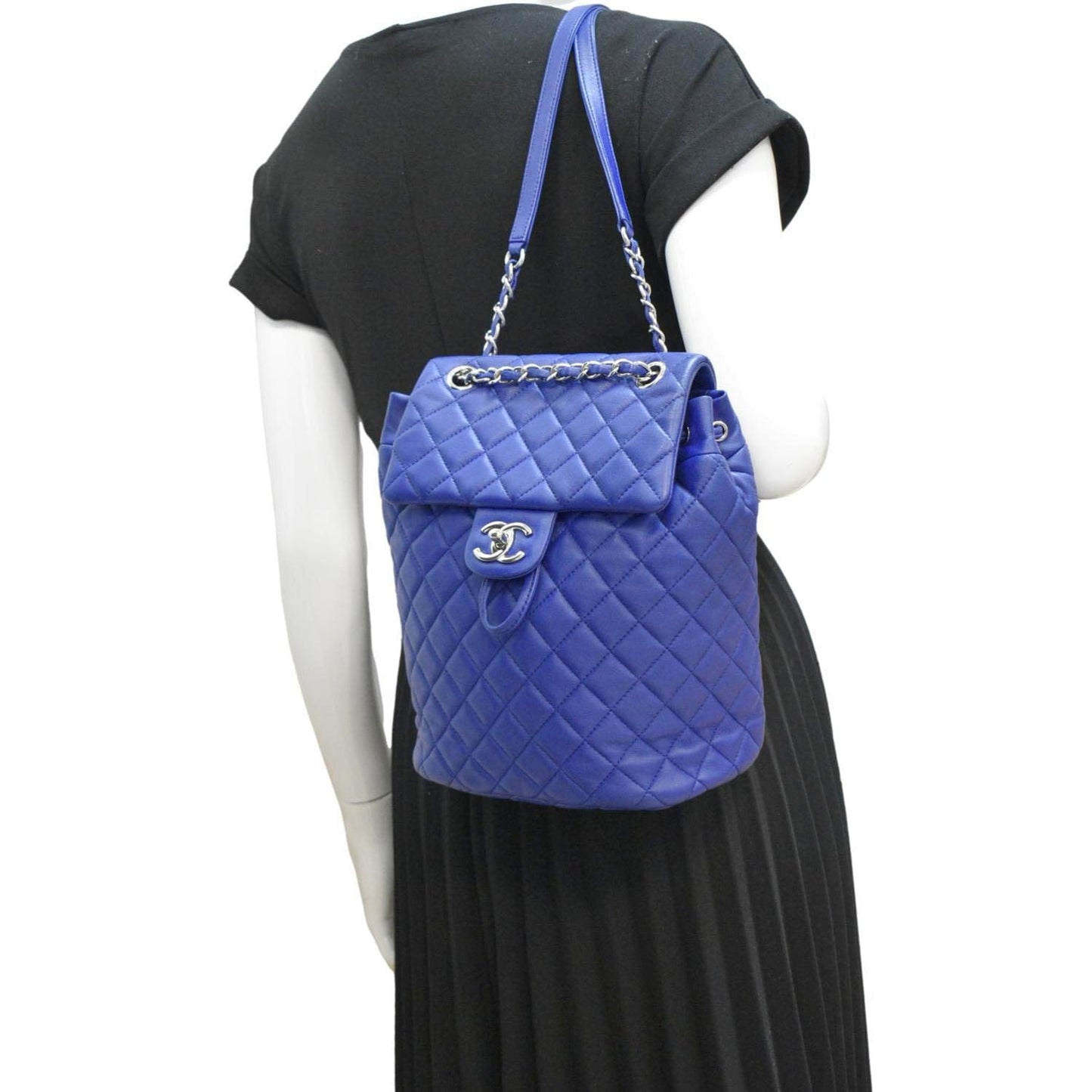 Chanel Urban Spirit Quilted Backpack Leather Blue Travel Bag