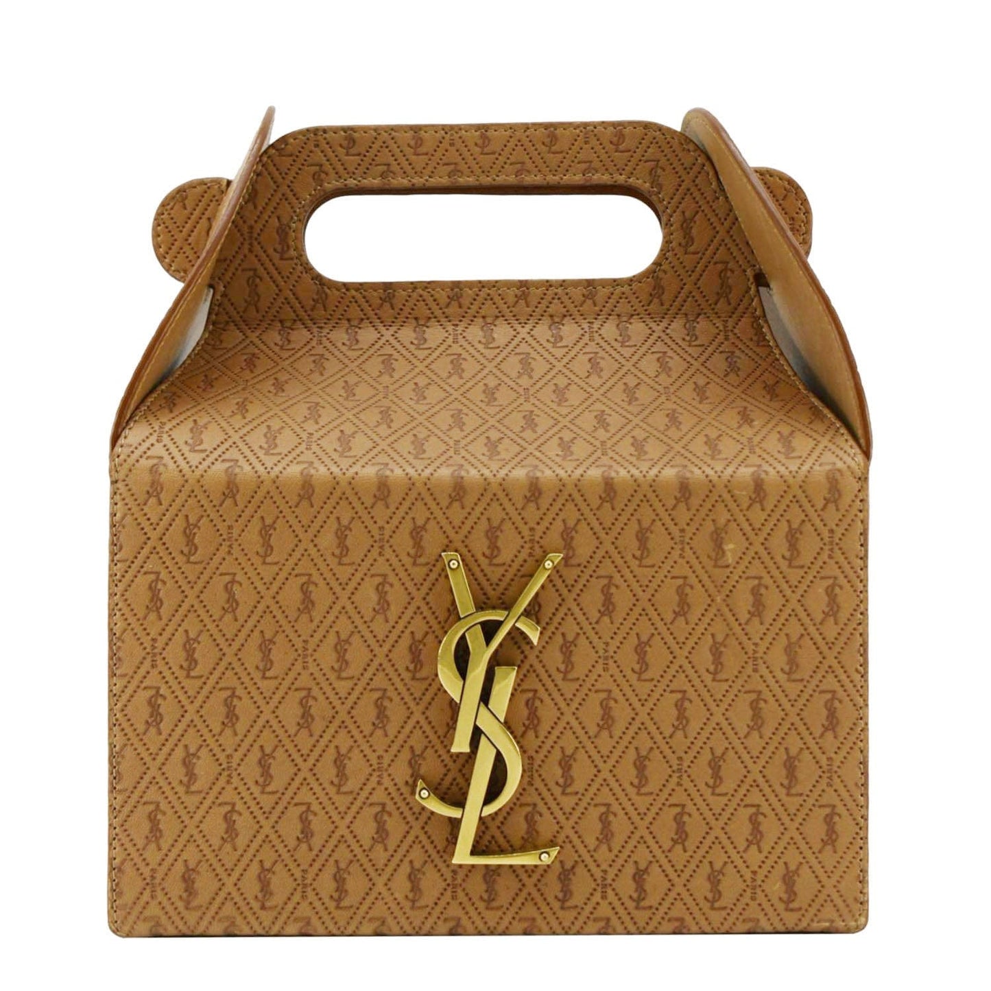 YSL Saint Laurent Yves Takeaway Box Vegetable Tanned Satchel Bag Leather Brown