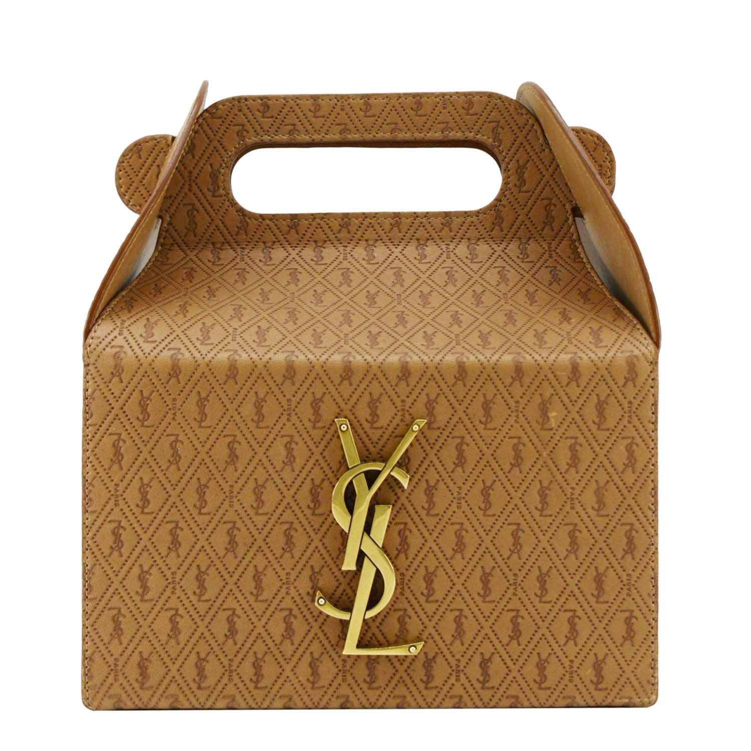 YSL Saint Laurent Yves Takeaway Box Vegetable Tanned Satchel Bag Leather Brown