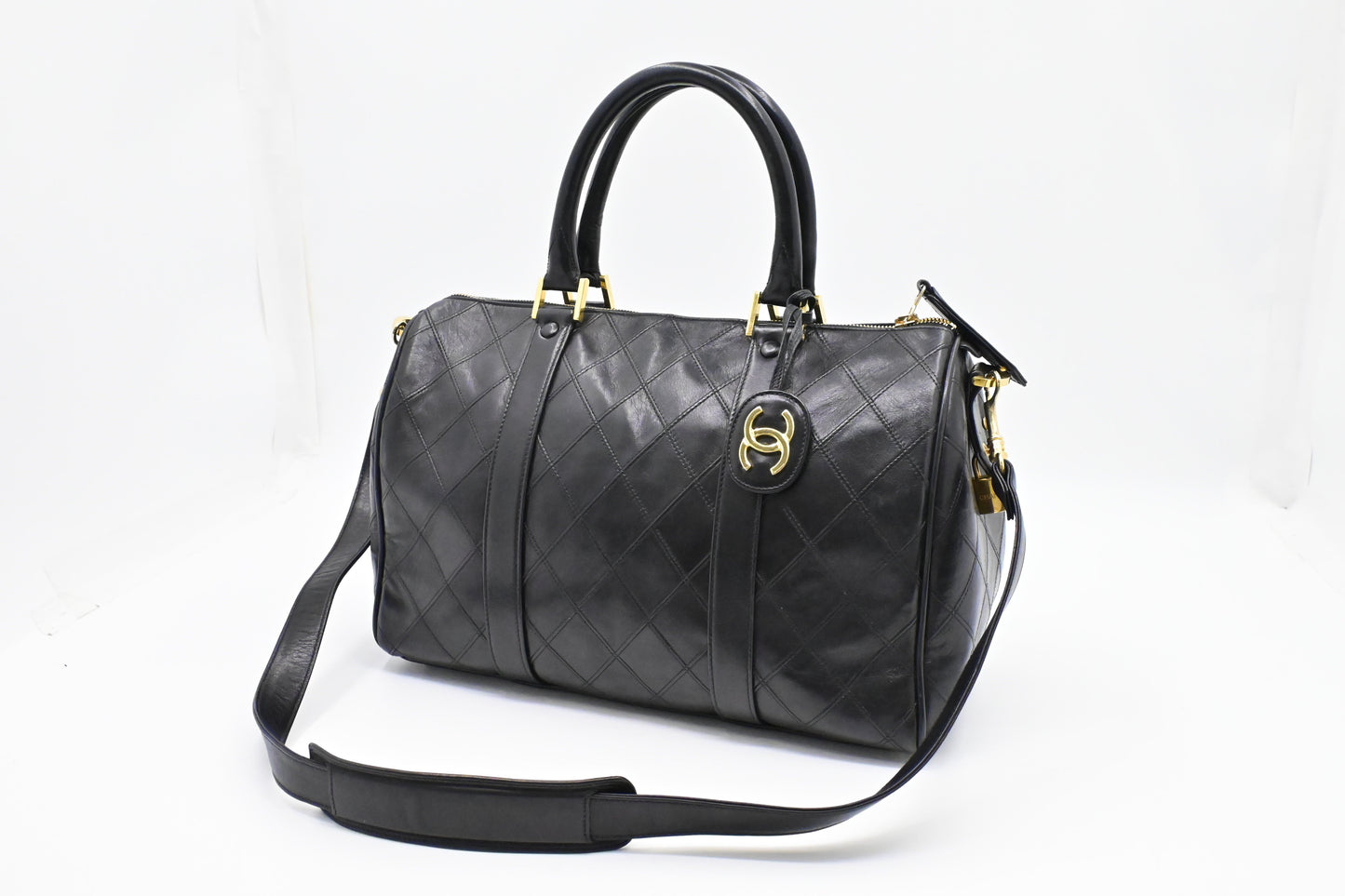 Chanel Bicolor Boston Quilted Lambskin Black Travel Bag