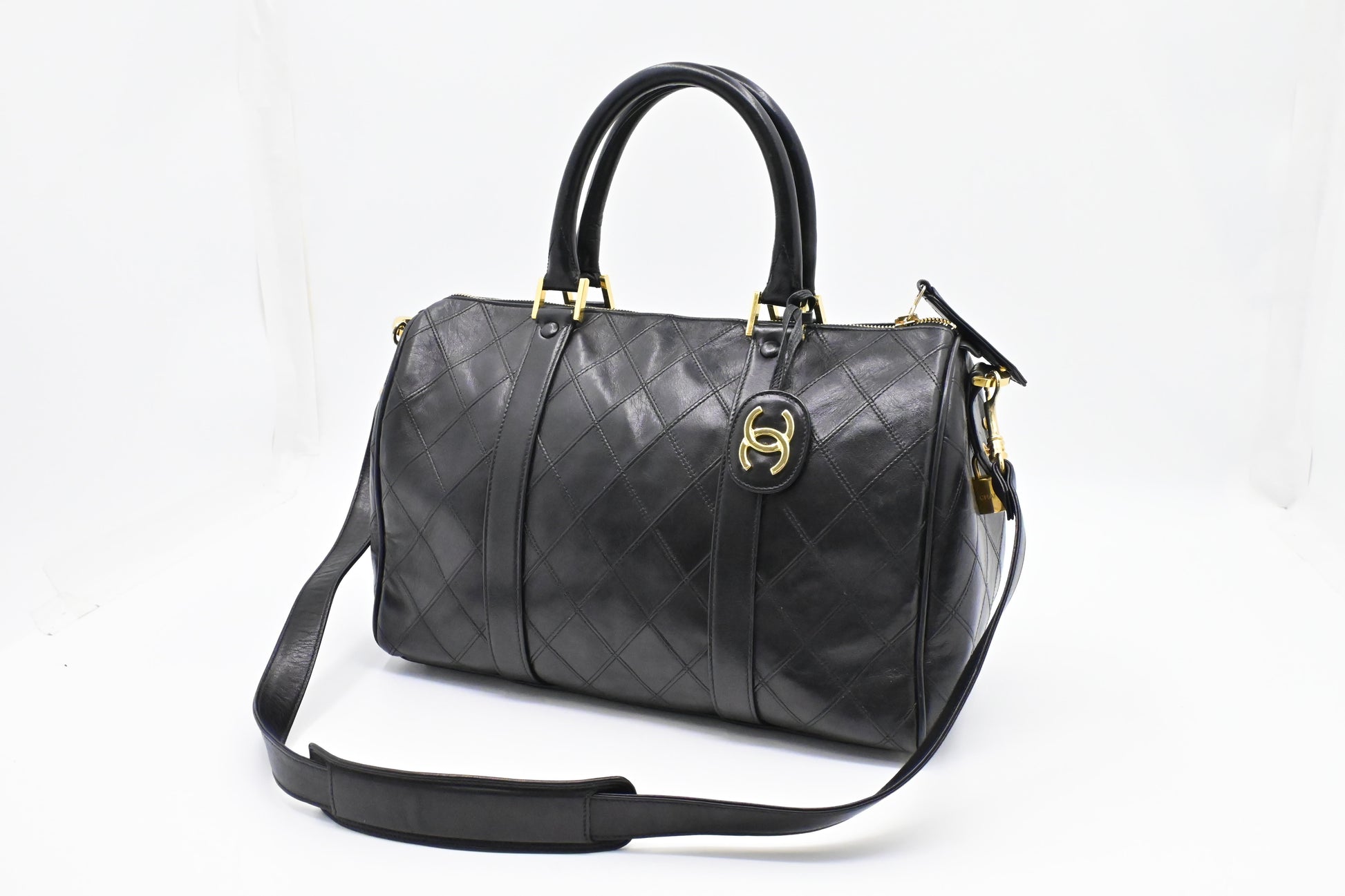 Chanel Bicolor Boston Quilted Lambskin Black Travel Bag