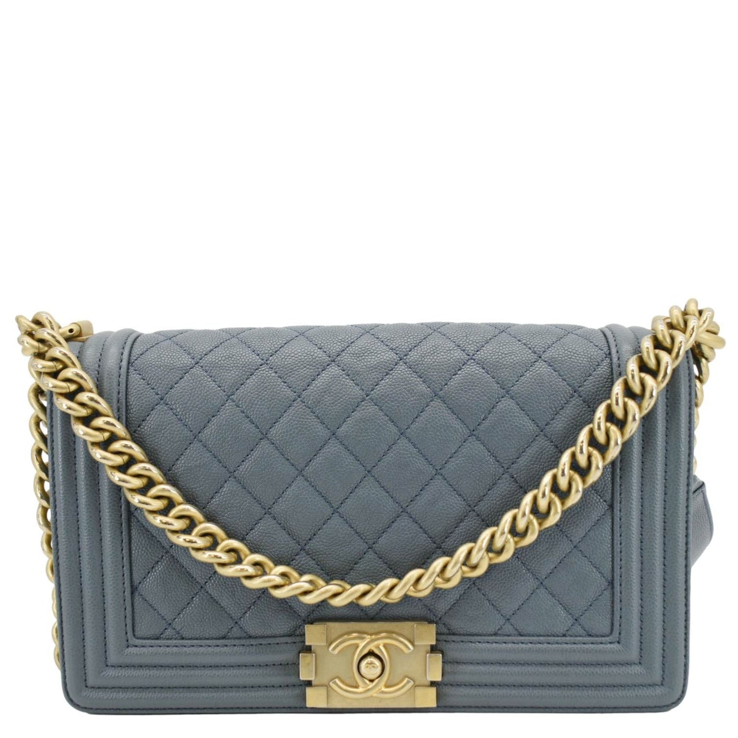 Chanel Boy Flap Caviar Quilted Leather Blue Travel Bag