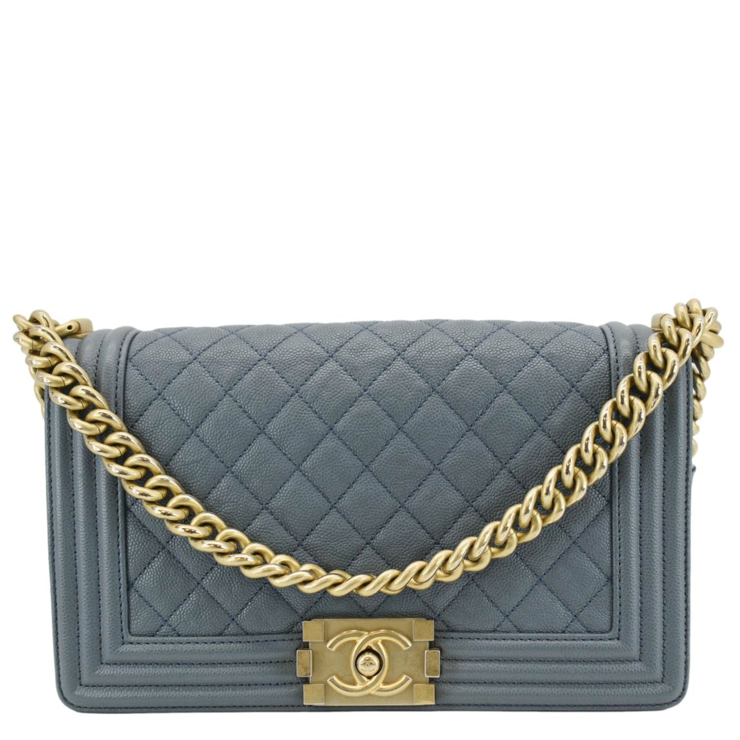 Chanel Boy Flap Caviar Quilted Leather Blue Travel Bag