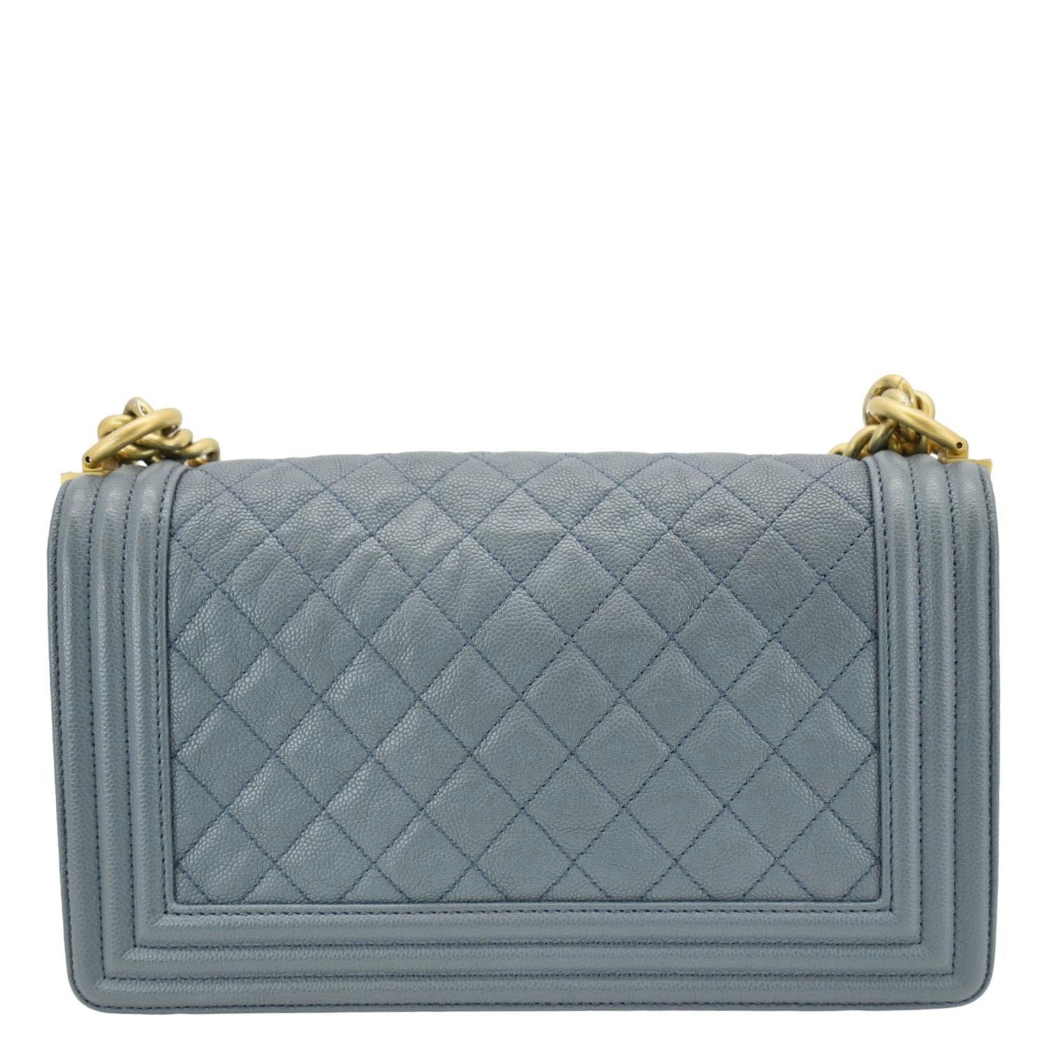 Chanel Boy Flap Caviar Quilted Leather Blue Travel Bag