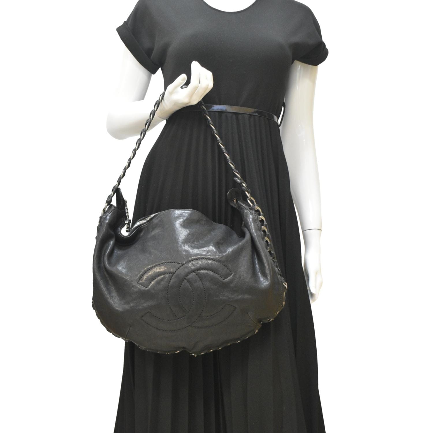 Chanel Modern Hobo Leather Calfskin Black Travel Bag
