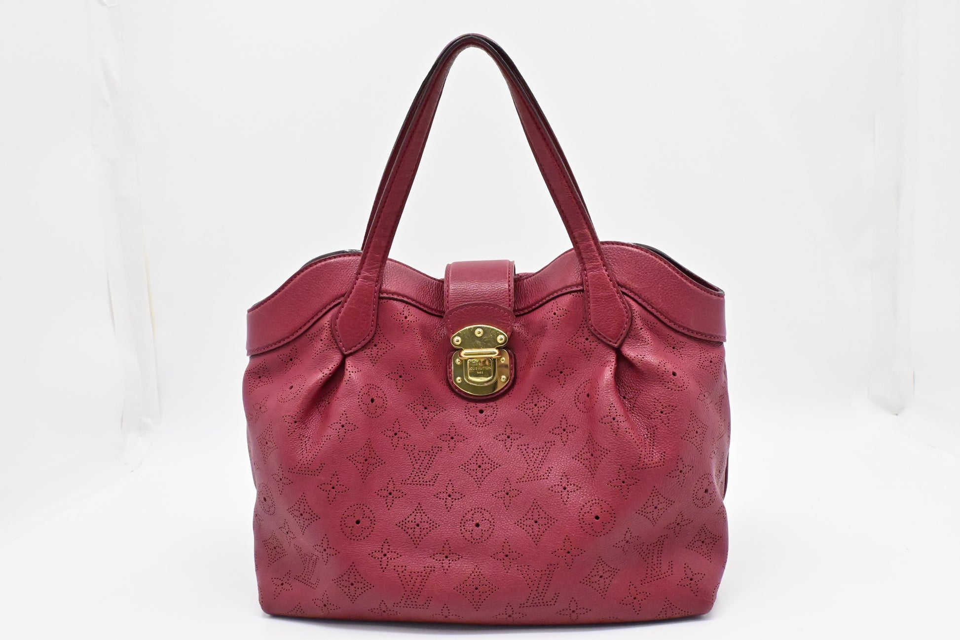 Louis Vuitton Seal Grenat Mahina PM Leather Handbag
