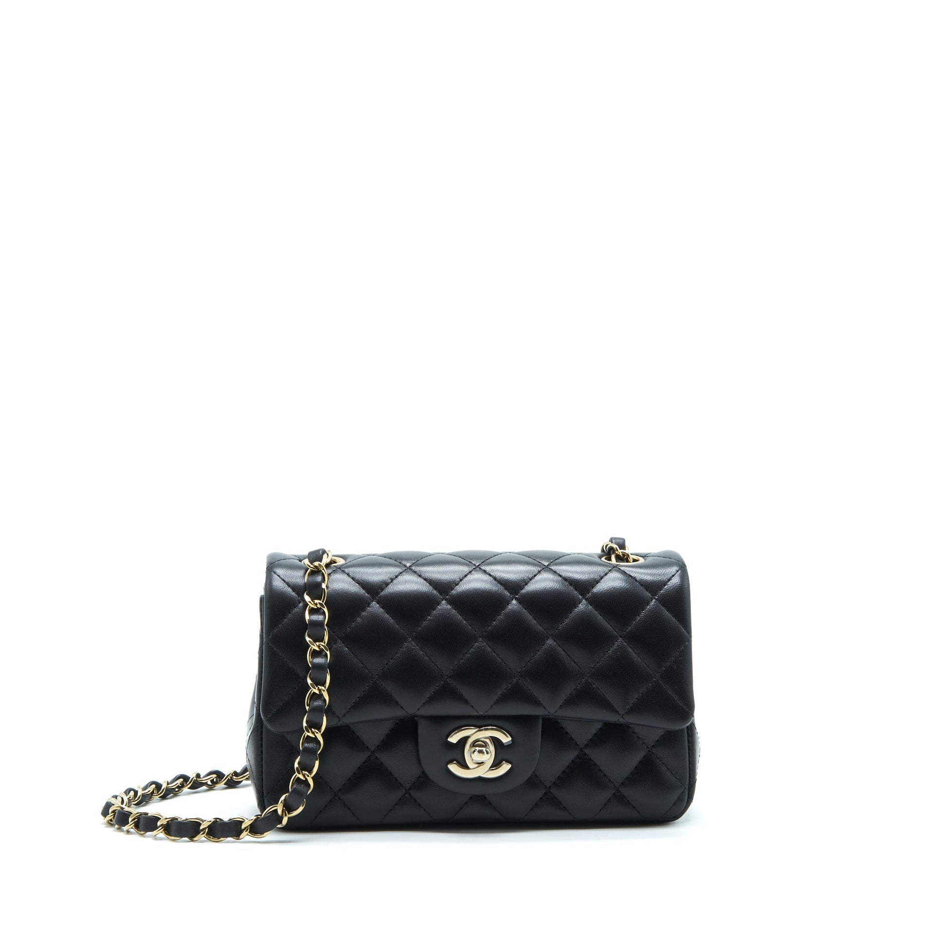 Chanel Rectangular Flap Lambskin LGHW Microchipï¼ Black Shoulder Bag