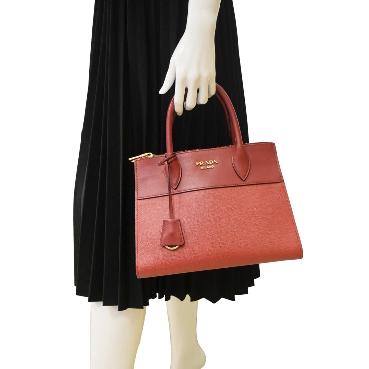 Prada Paradigme Tote Shoulder Bag Leather Saffiano Red