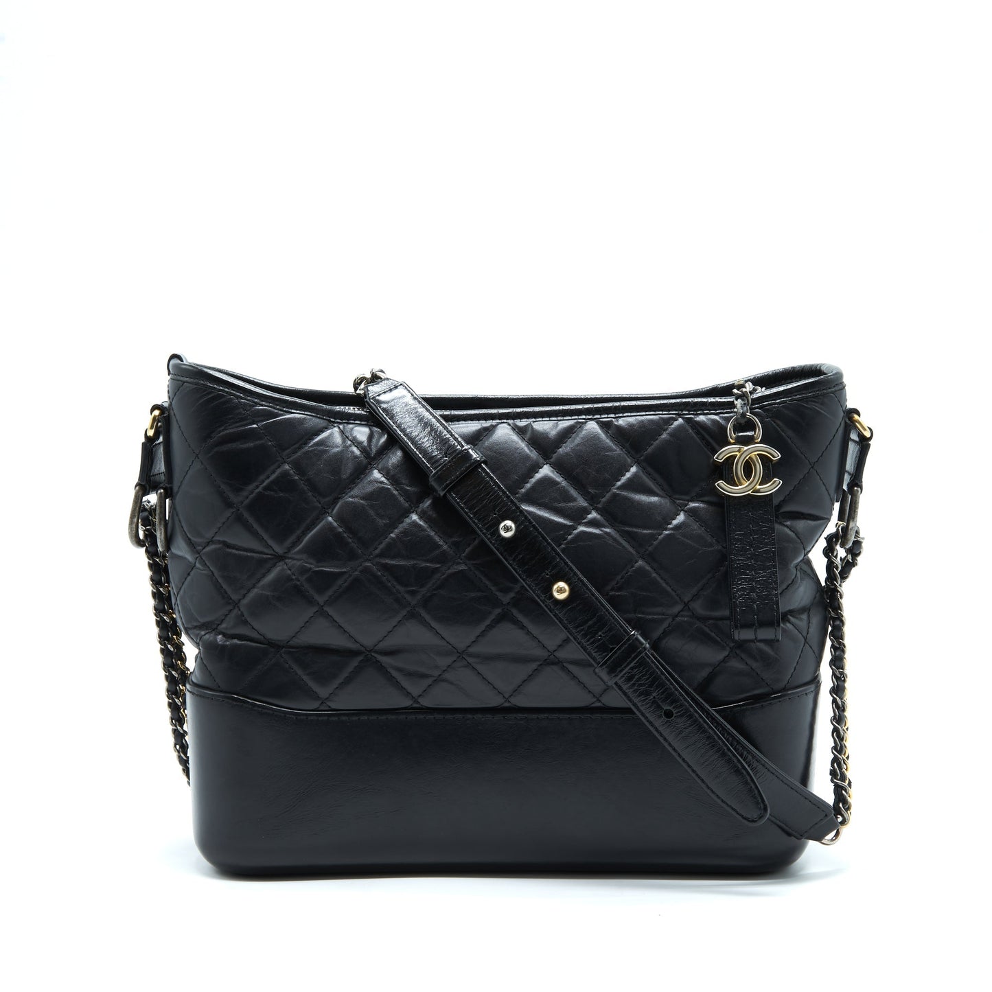 Chanel Gabrielle Hobo Sliver Hardware Black Gold Shoulder Bag