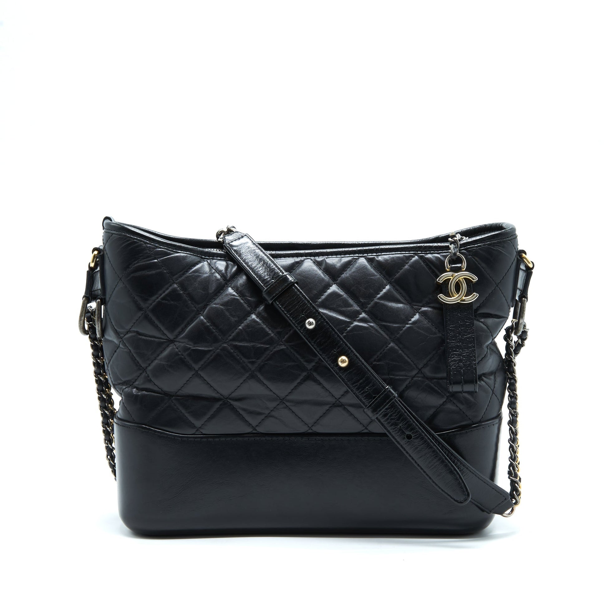 Chanel Gabrielle Hobo Sliver Hardware Black Gold Shoulder Bag