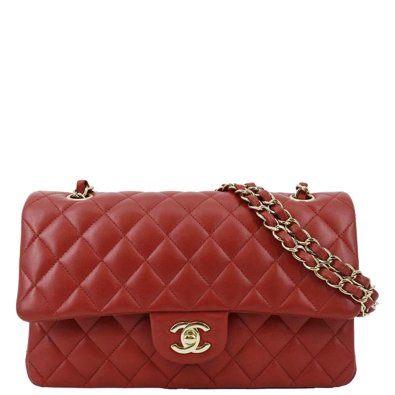 Chanel Classic Double Flap Quilted Leather Red Travel Bag Classic Medium