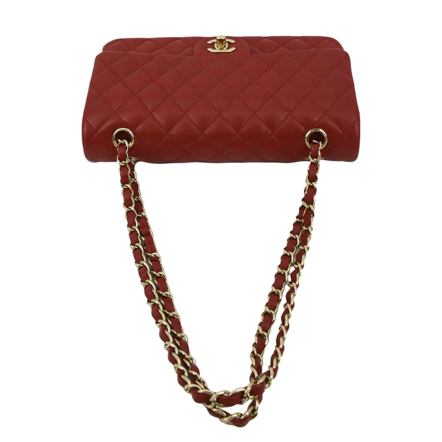 Chanel Classic Double Flap Quilted Leather Red Travel Bag Classic Medium