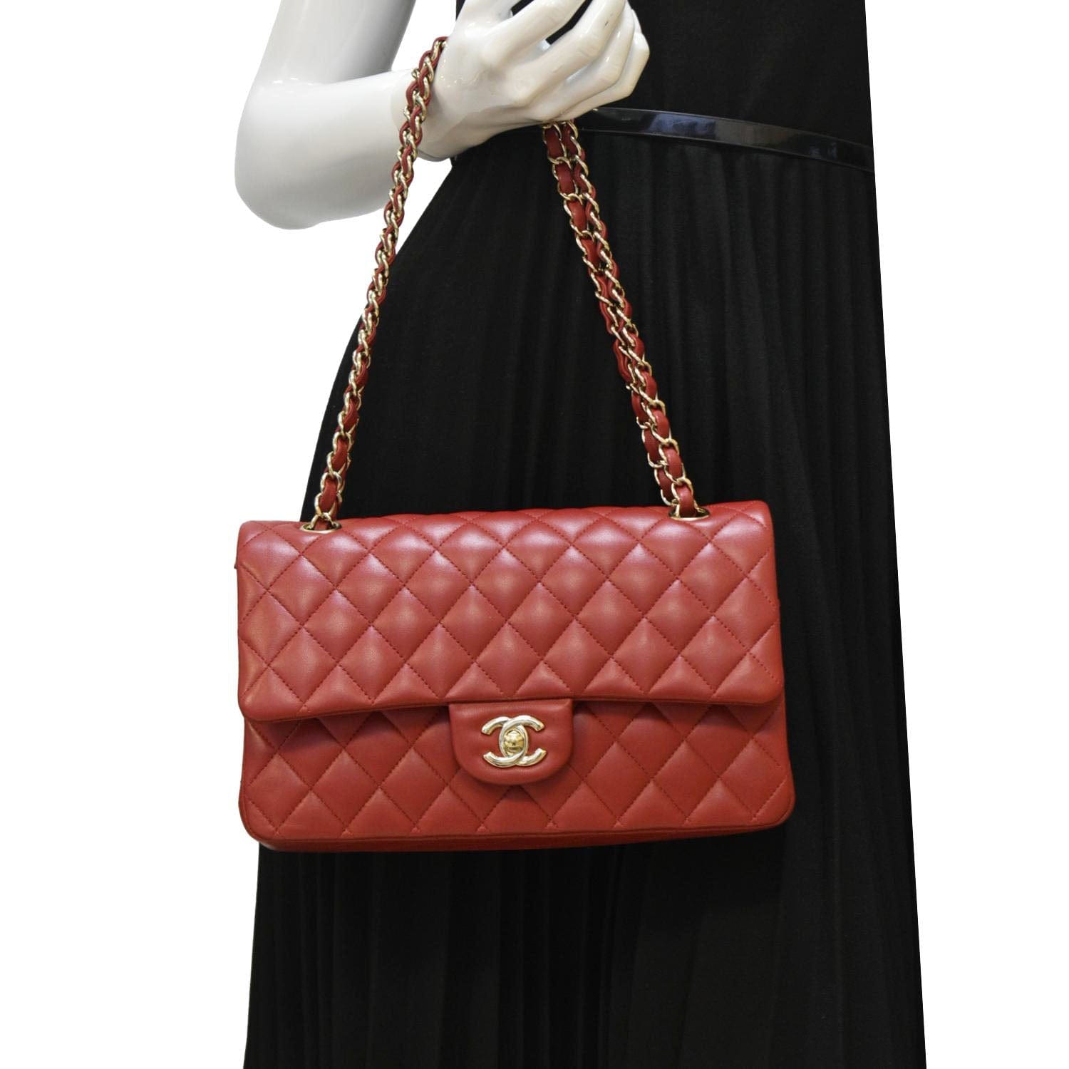 Chanel Classic Double Flap Quilted Leather Red Travel Bag Classic Medium