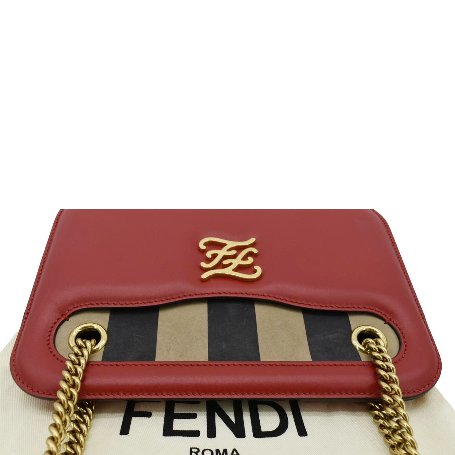 Fendi Karligraphy Pocket King Nubuck Shoulder Bag Leather Vitello Red