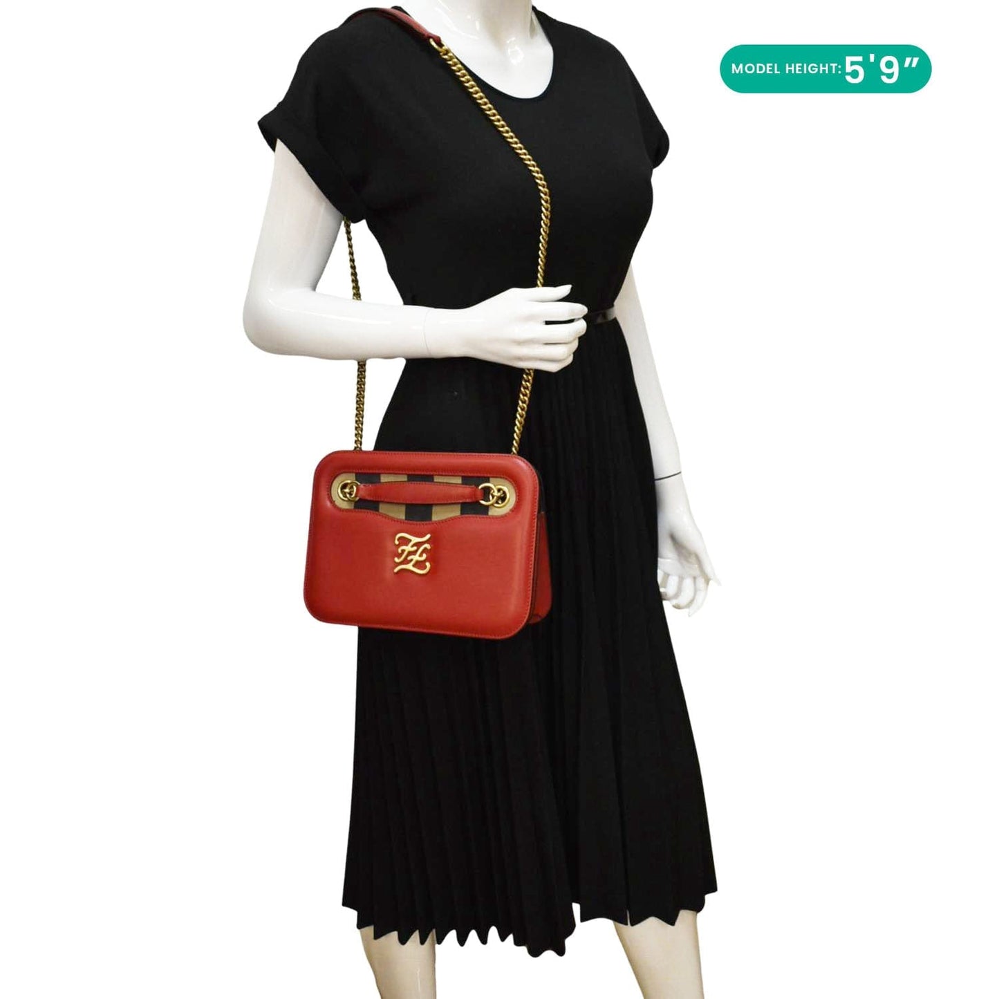 Fendi Karligraphy Pocket King Nubuck Shoulder Bag Leather Vitello Red