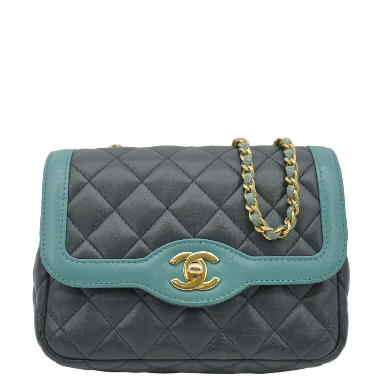 Chanel Day Flap Quilted Dark Leather Green Travel Bag