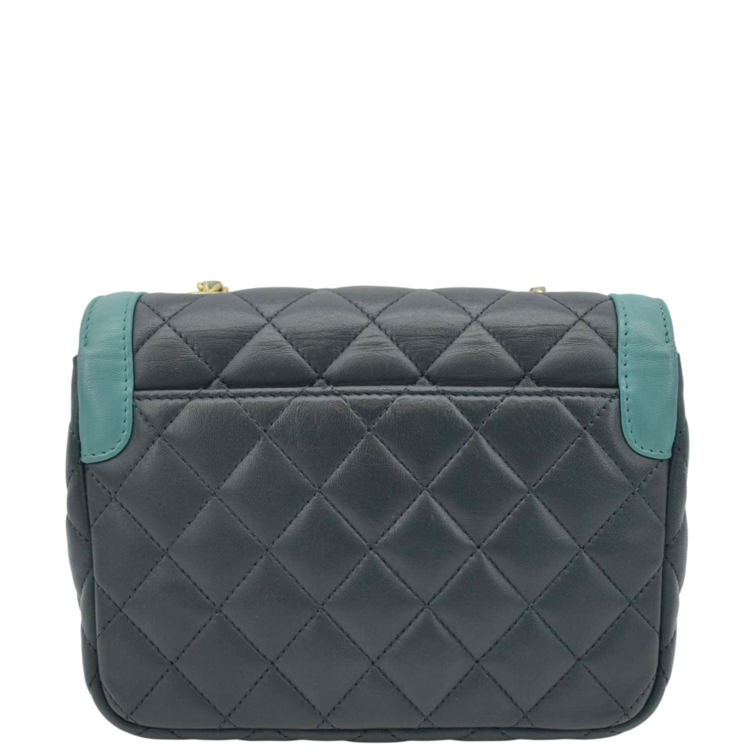 Chanel Day Flap Quilted Dark Leather Green Travel Bag