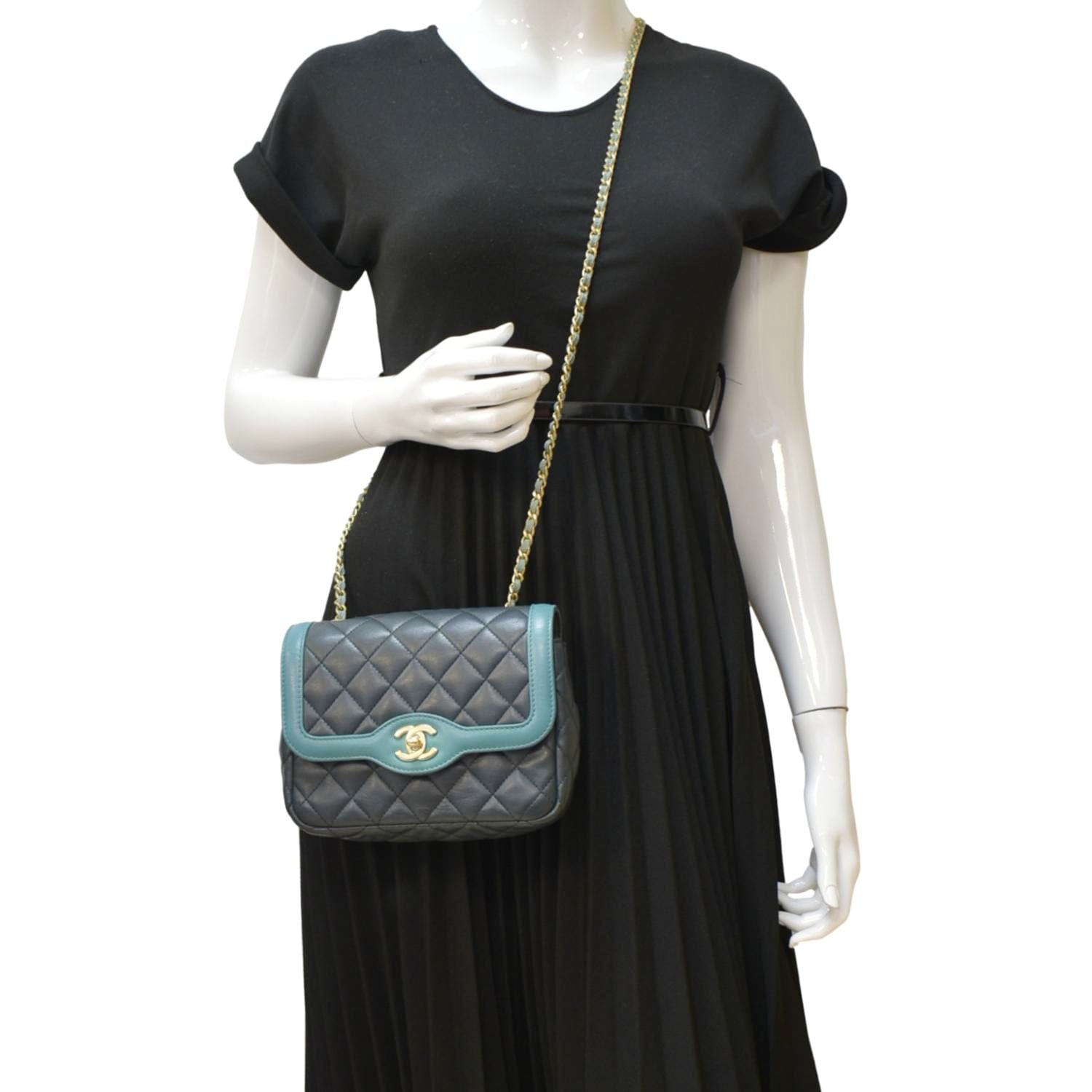 Chanel Day Flap Quilted Dark Leather Green Travel Bag
