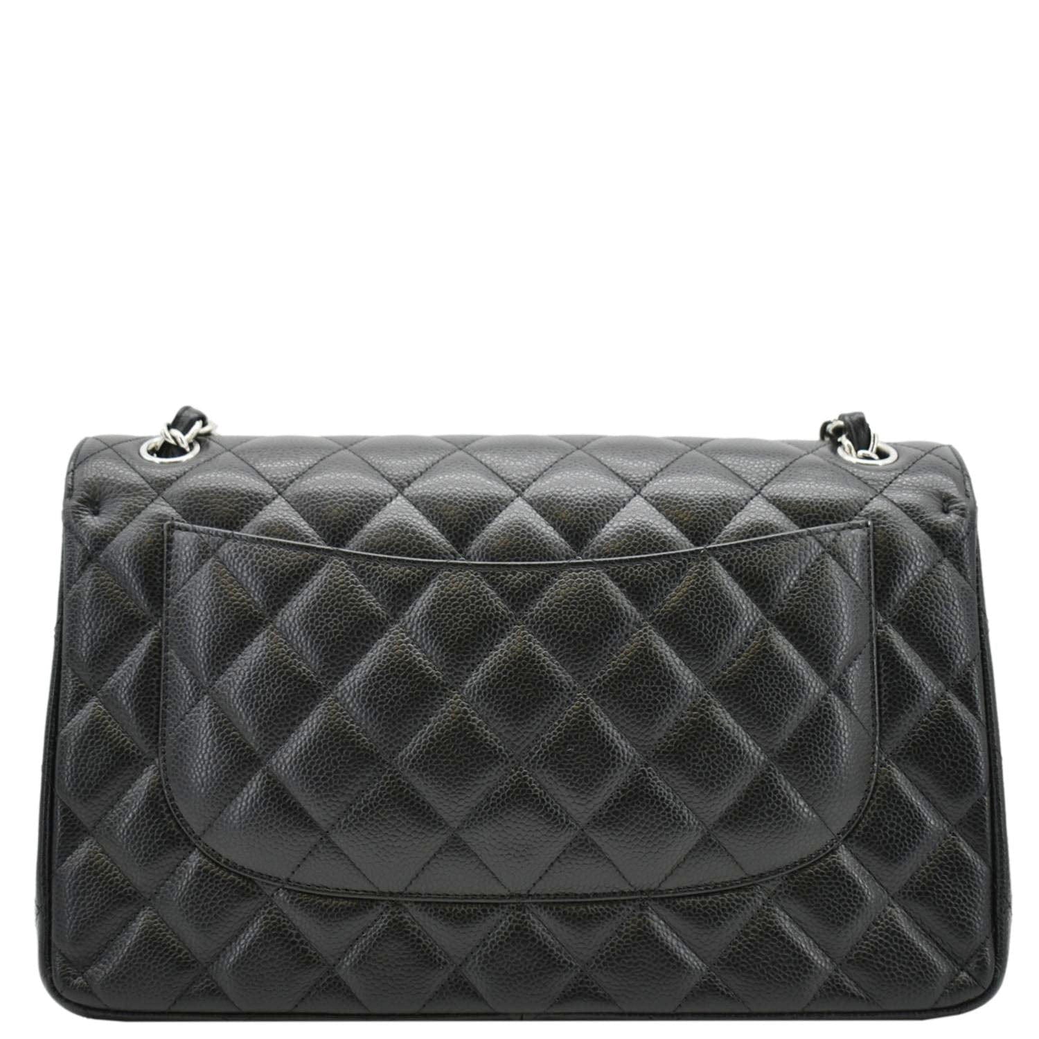 Chanel Jumbo Double Flap Quilted Caviar Leather Shoulder Bag Black